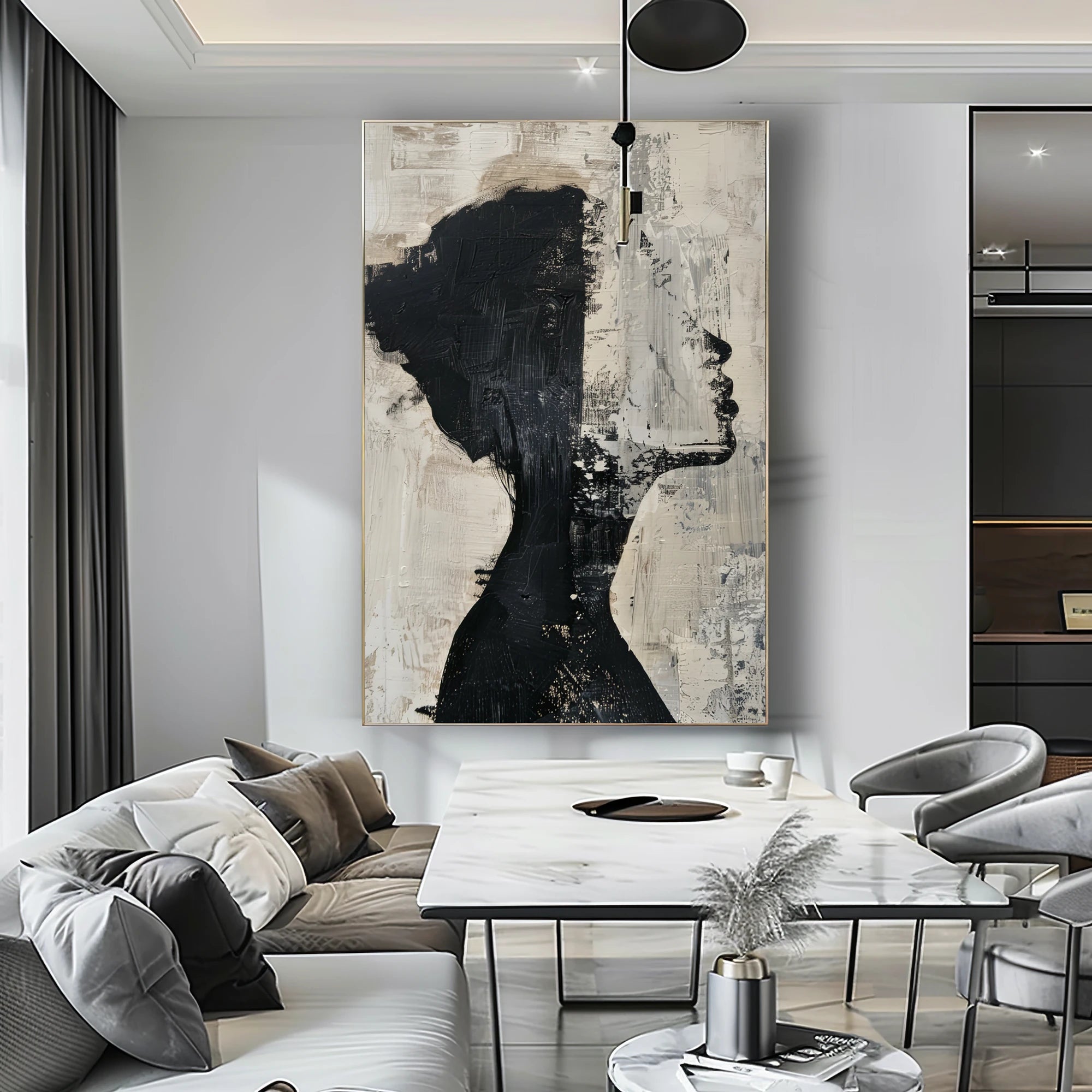 Abstract Black & Beige Silhouette Painting #WA520