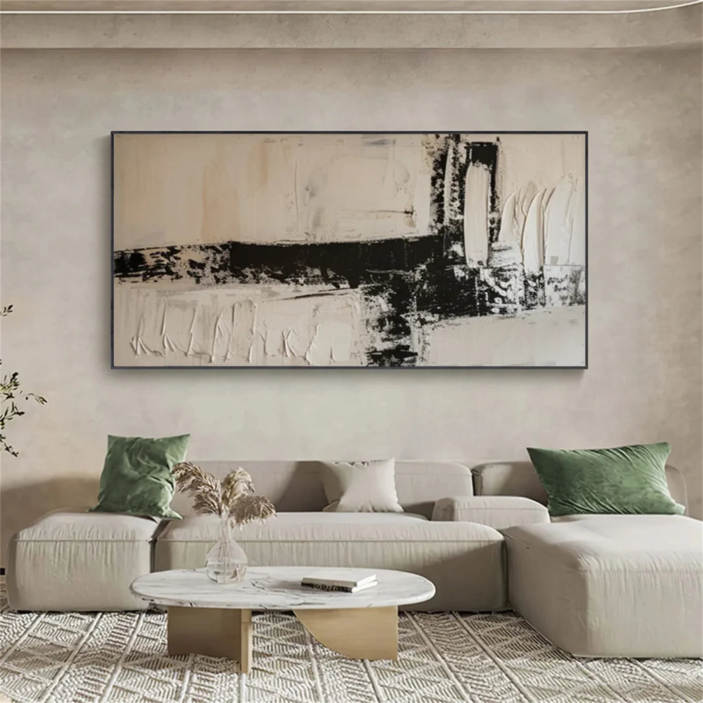 Contemporary Wabi-Sabi Beige and Black Abstract Oil Painting#JM96