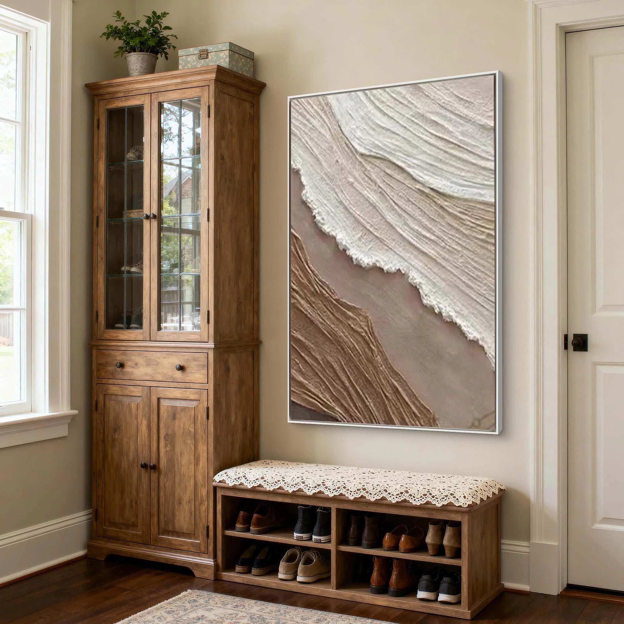 Hand-Painted Neutral Beige & Brown Abstract Wall Art #MD143