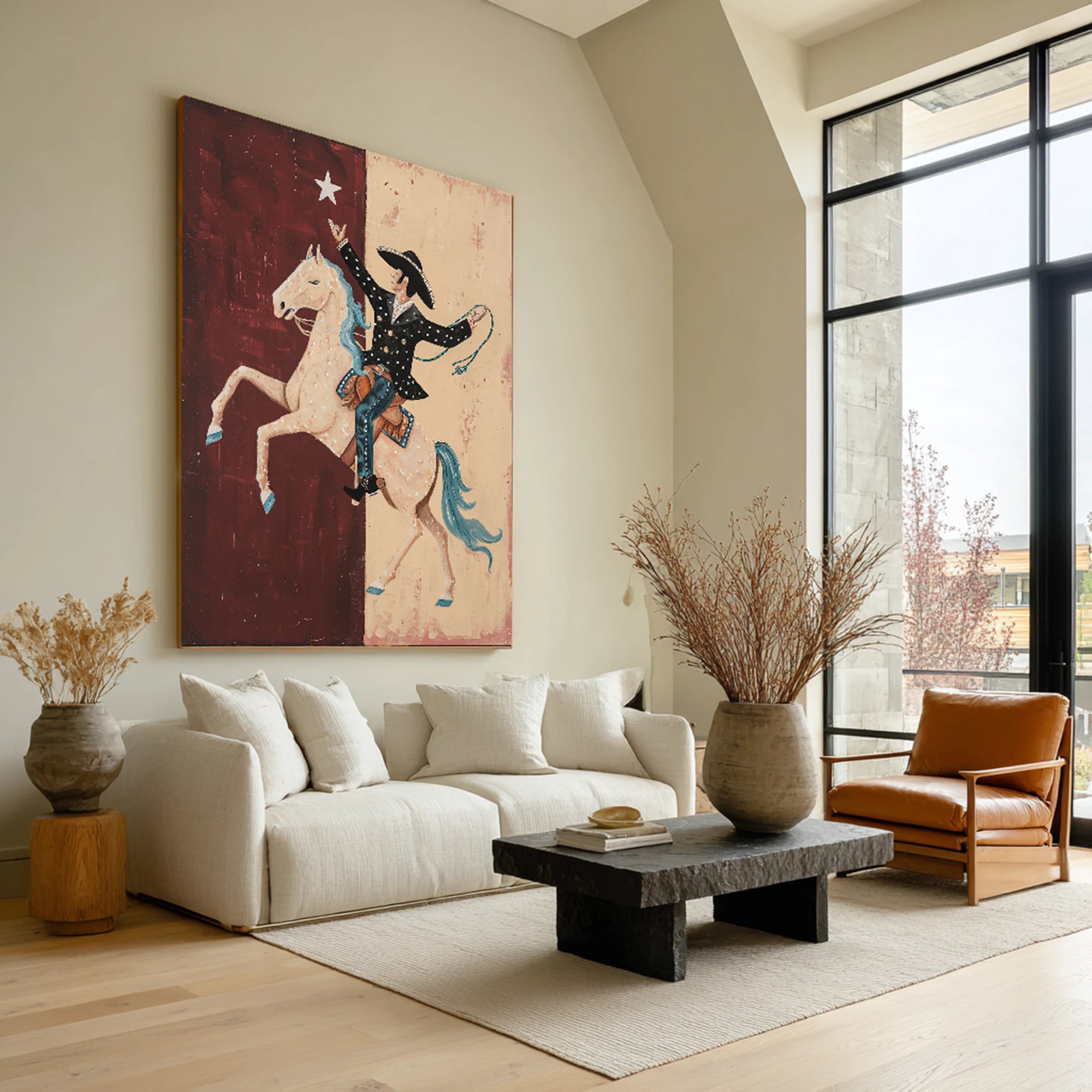 Hand-Painted Cowboy & Horse Texas Flag Wall Art #AB513