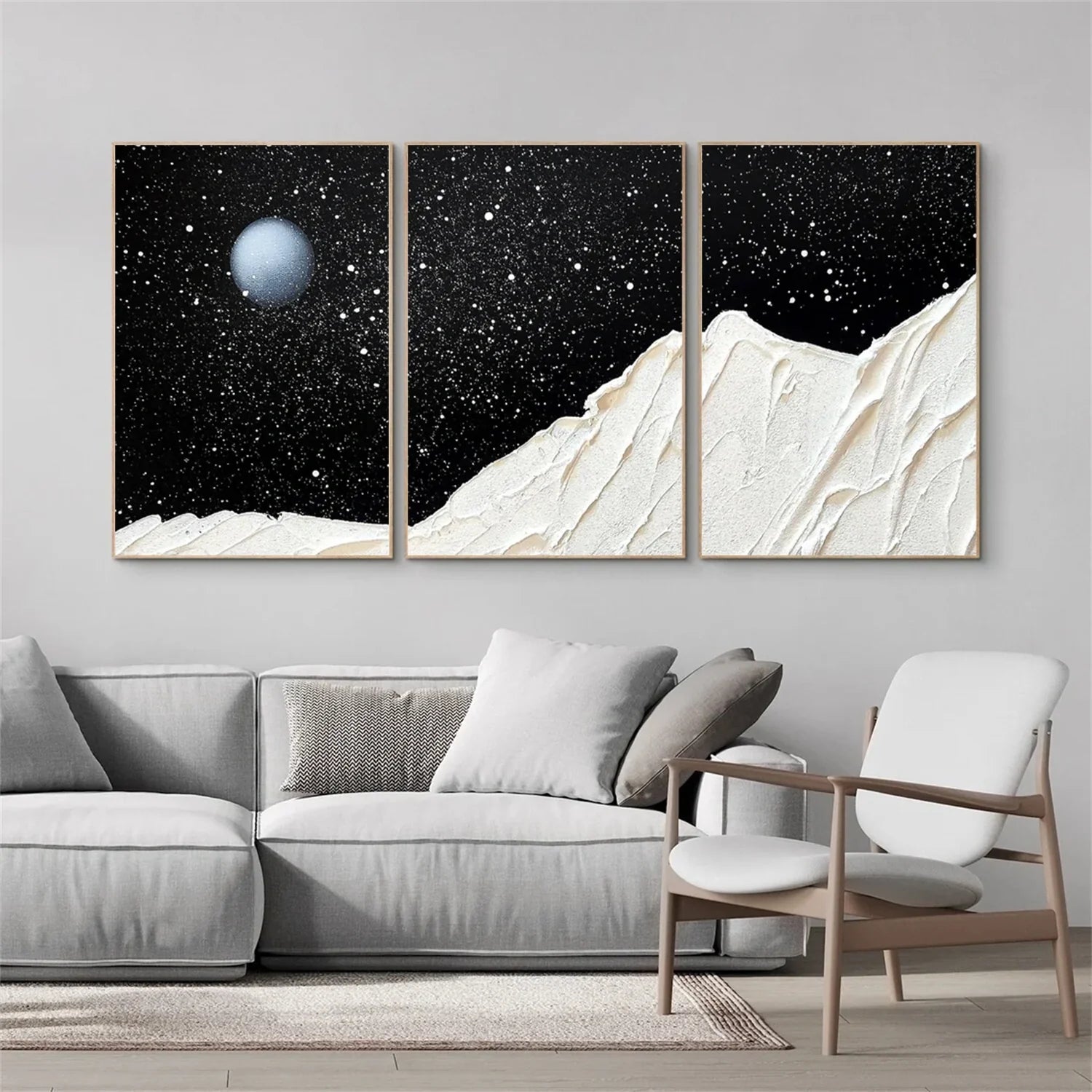 Black and White Minimalist_Textured_Canvas Art Set of 3 #MD269