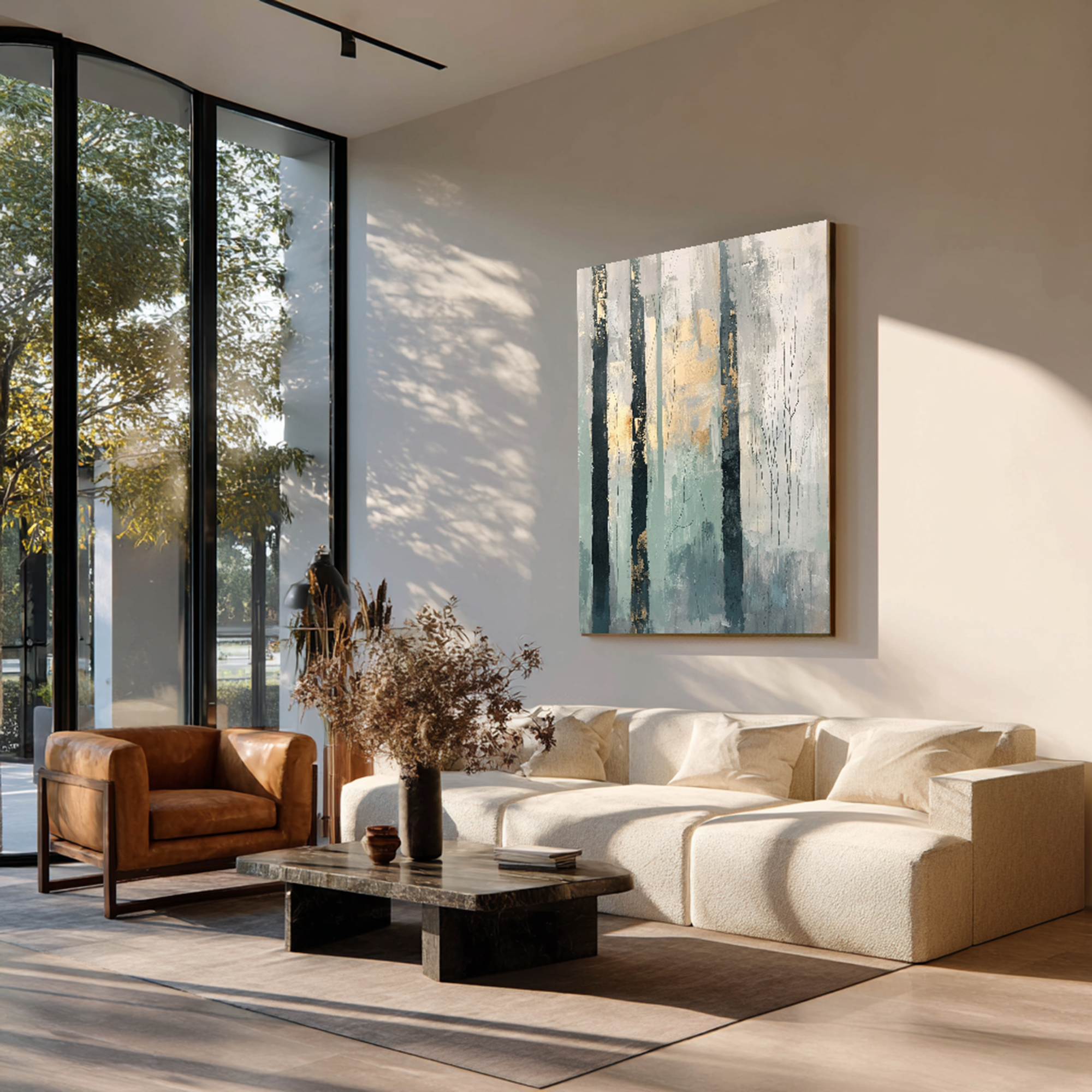 Abstract Birch Forest with Gold Leaf Textured Oil Painting #FT213