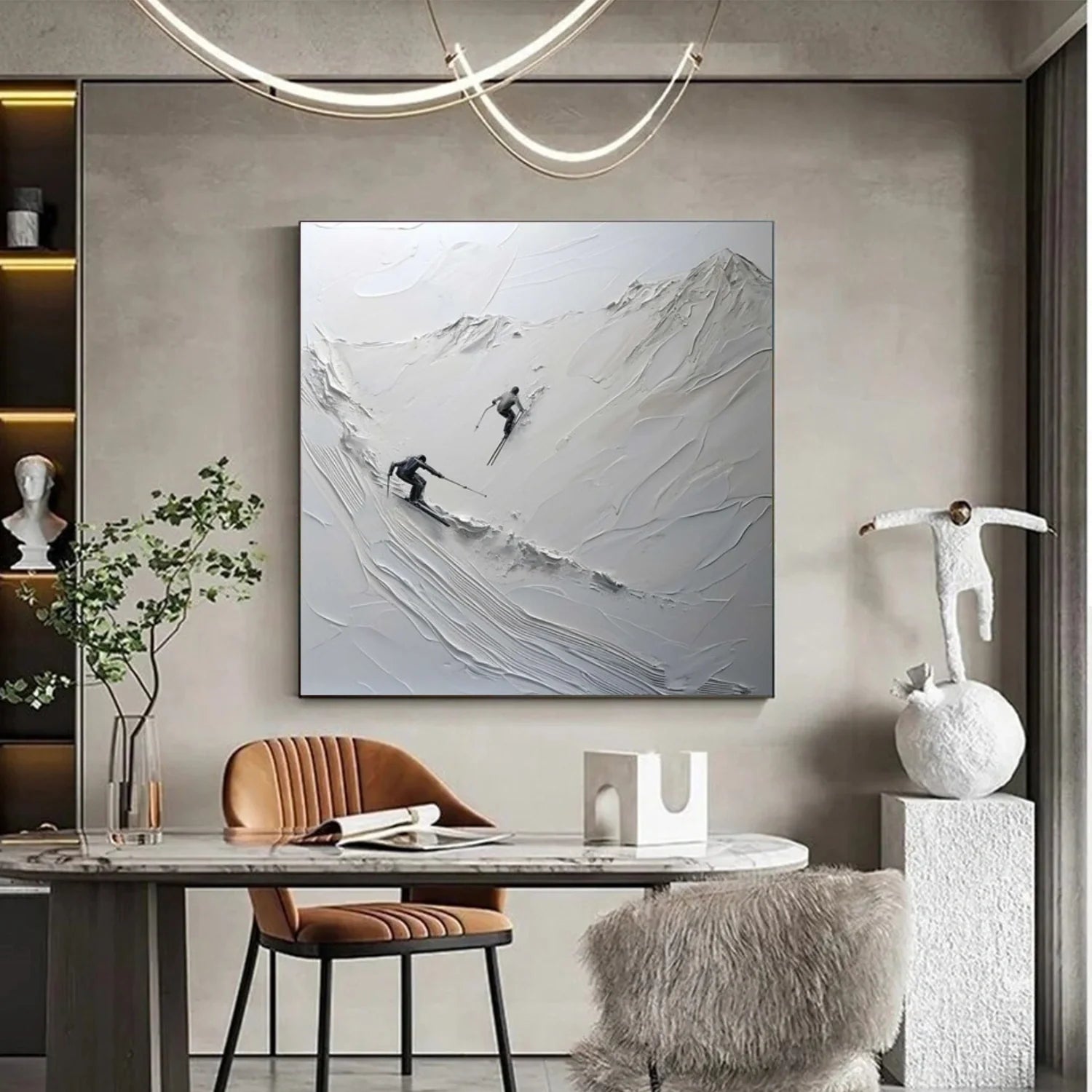 Skiing Sport Textured Wall Art #AS062