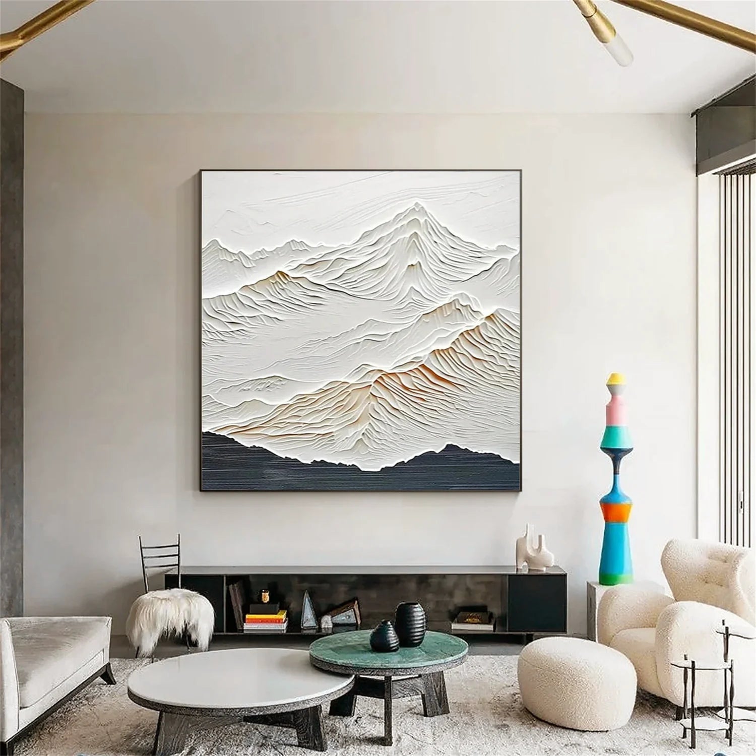 White Minimalistic Mountain Textured Art #MD221