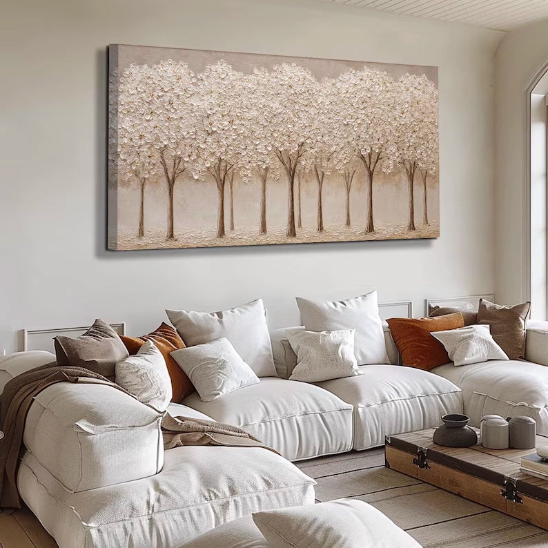 Textured White Blossom Tree Wall Art #FT118