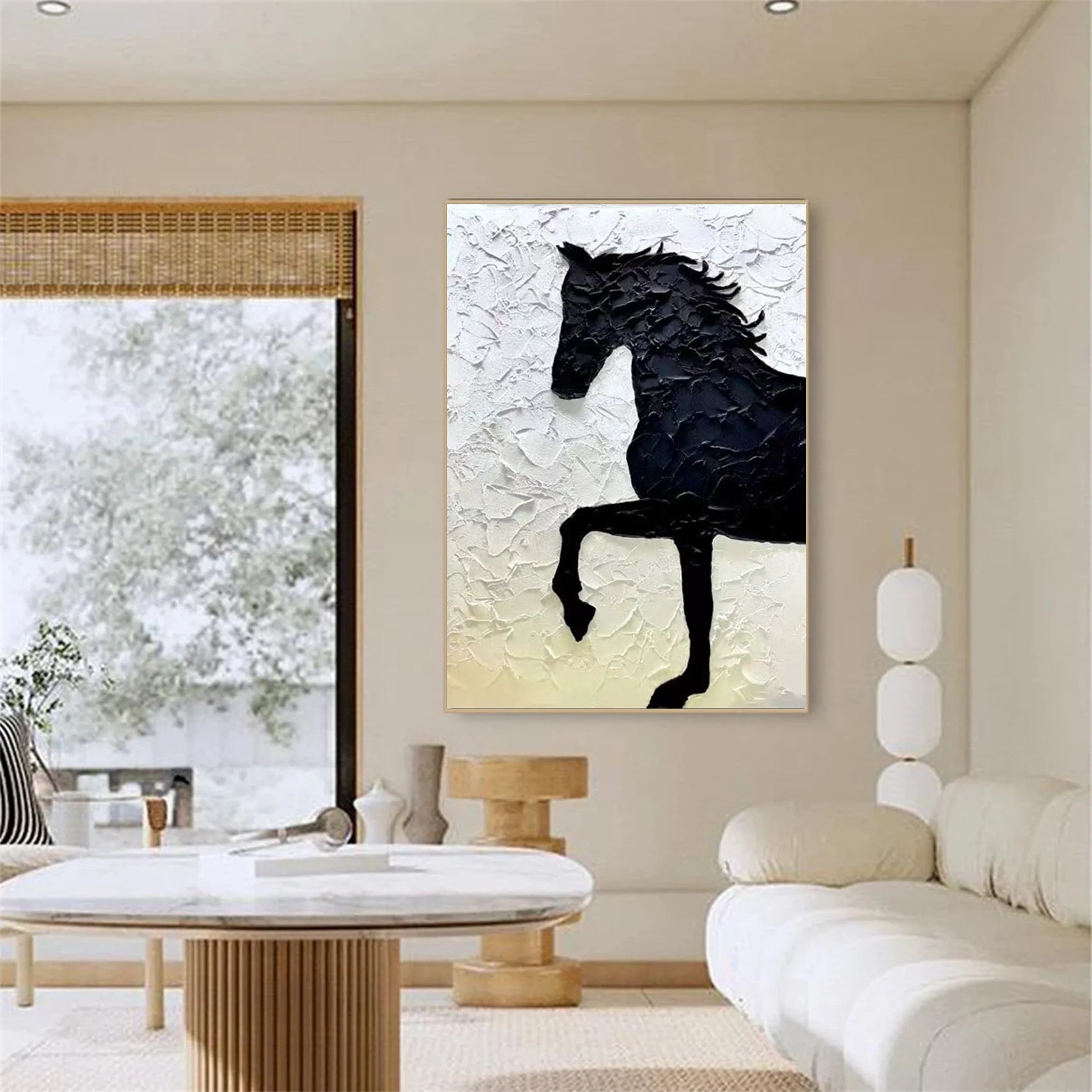White And Black Horse Abstract Animal Wall Art #AM015