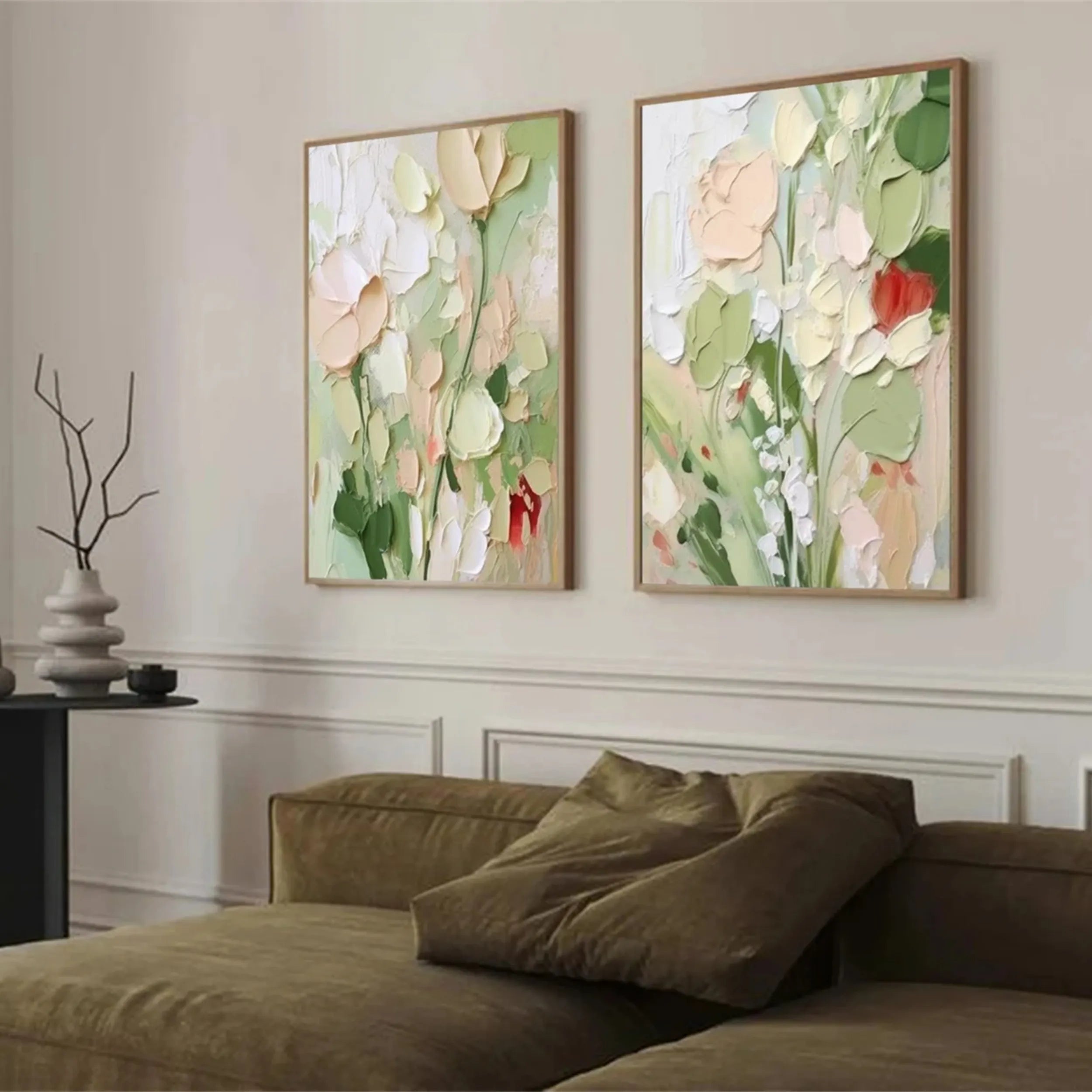 Colorful Flower & Tree Abstract Textured Wall Art Set of 2 #FT029