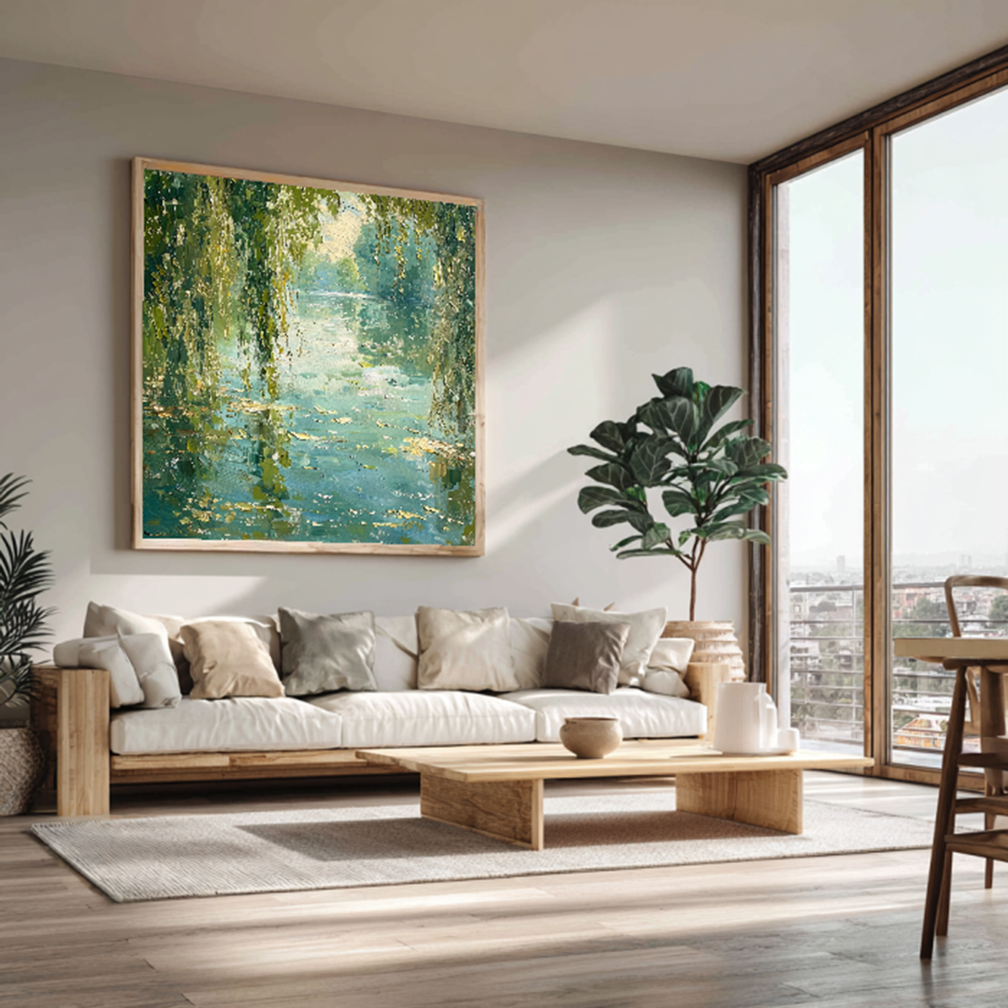 Impressionist Willow River Reflections Hand Painted Oil Painting #FT342