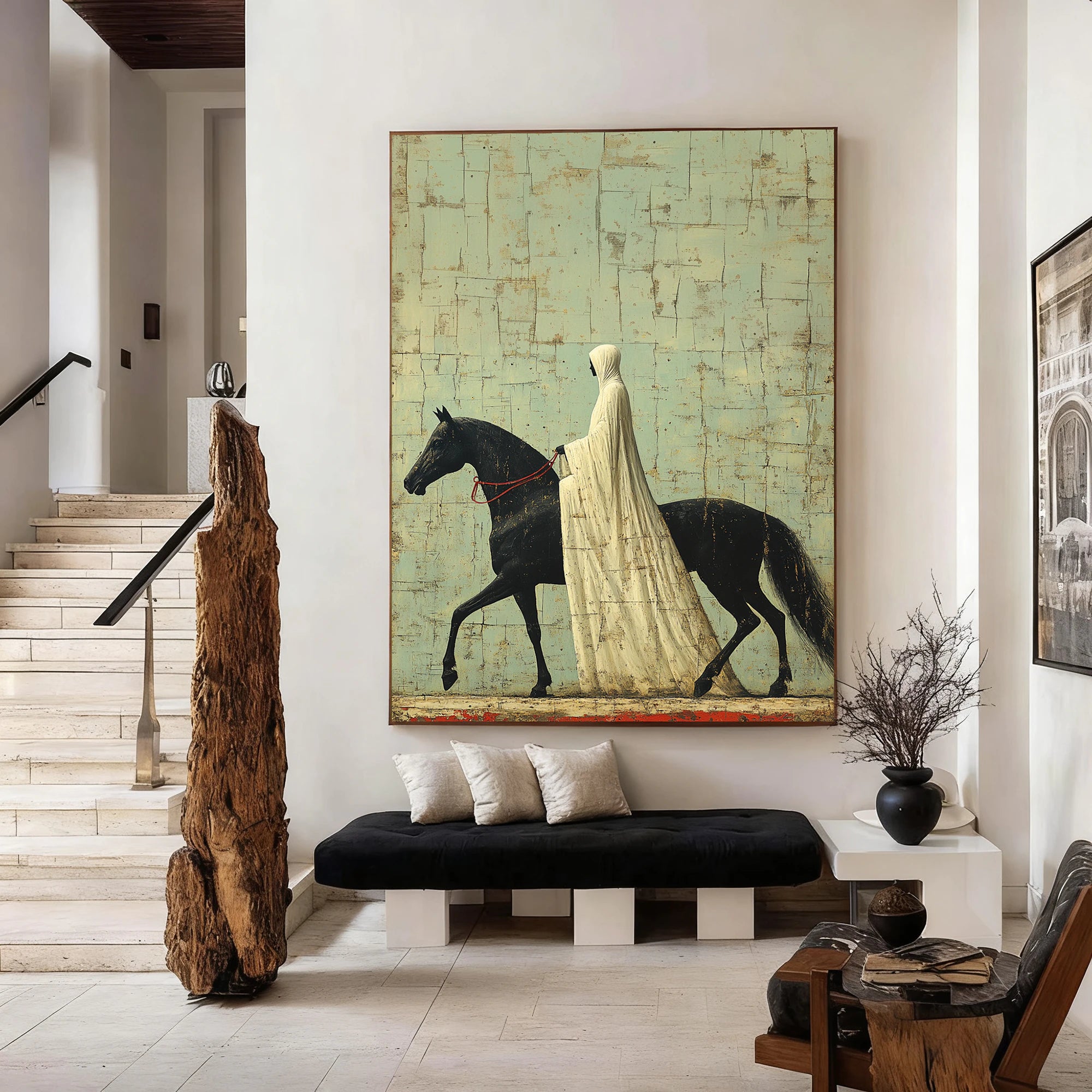 Original Abstract Black Horse Rider Oil Painting #WA529