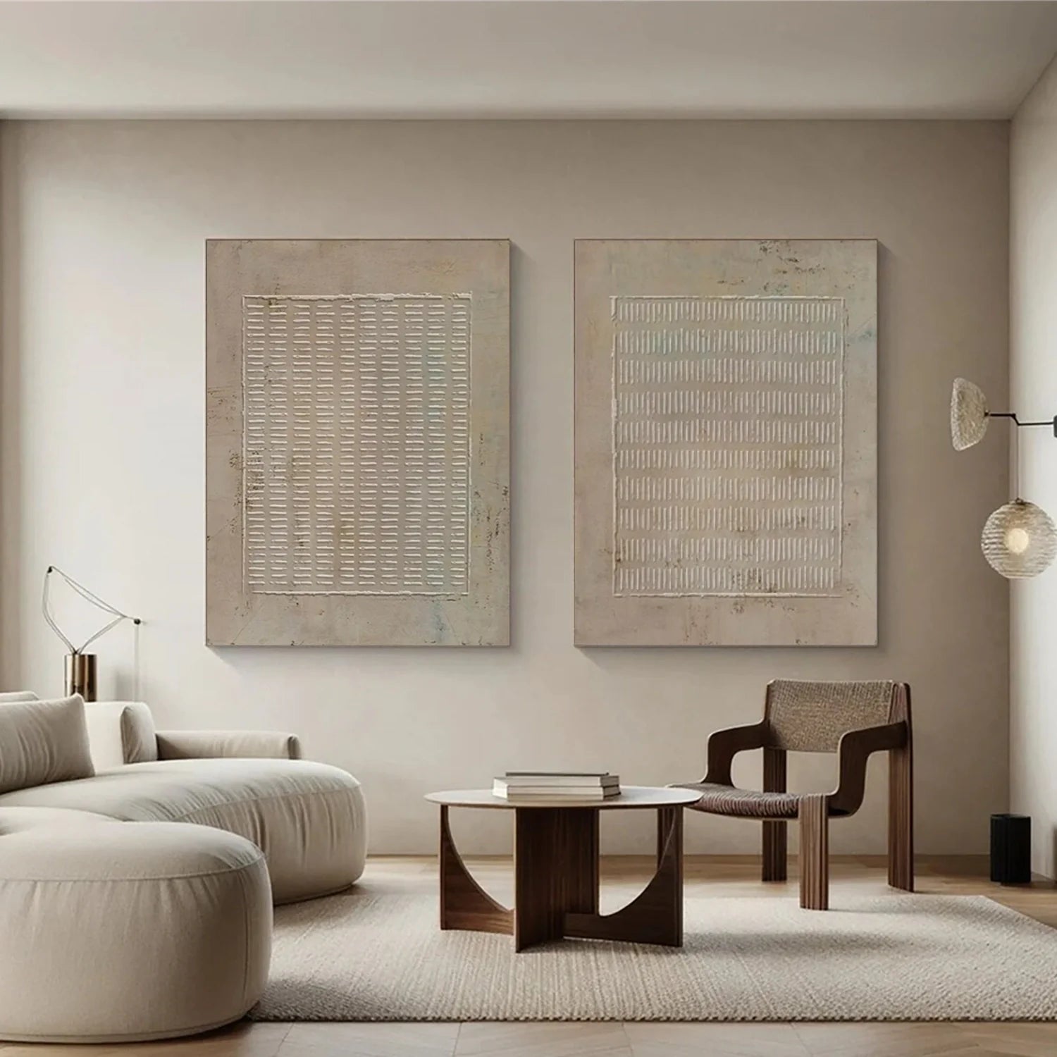 Beige and Brown Wabi Sabi Textured Canvas Art Set of 2 #WA641