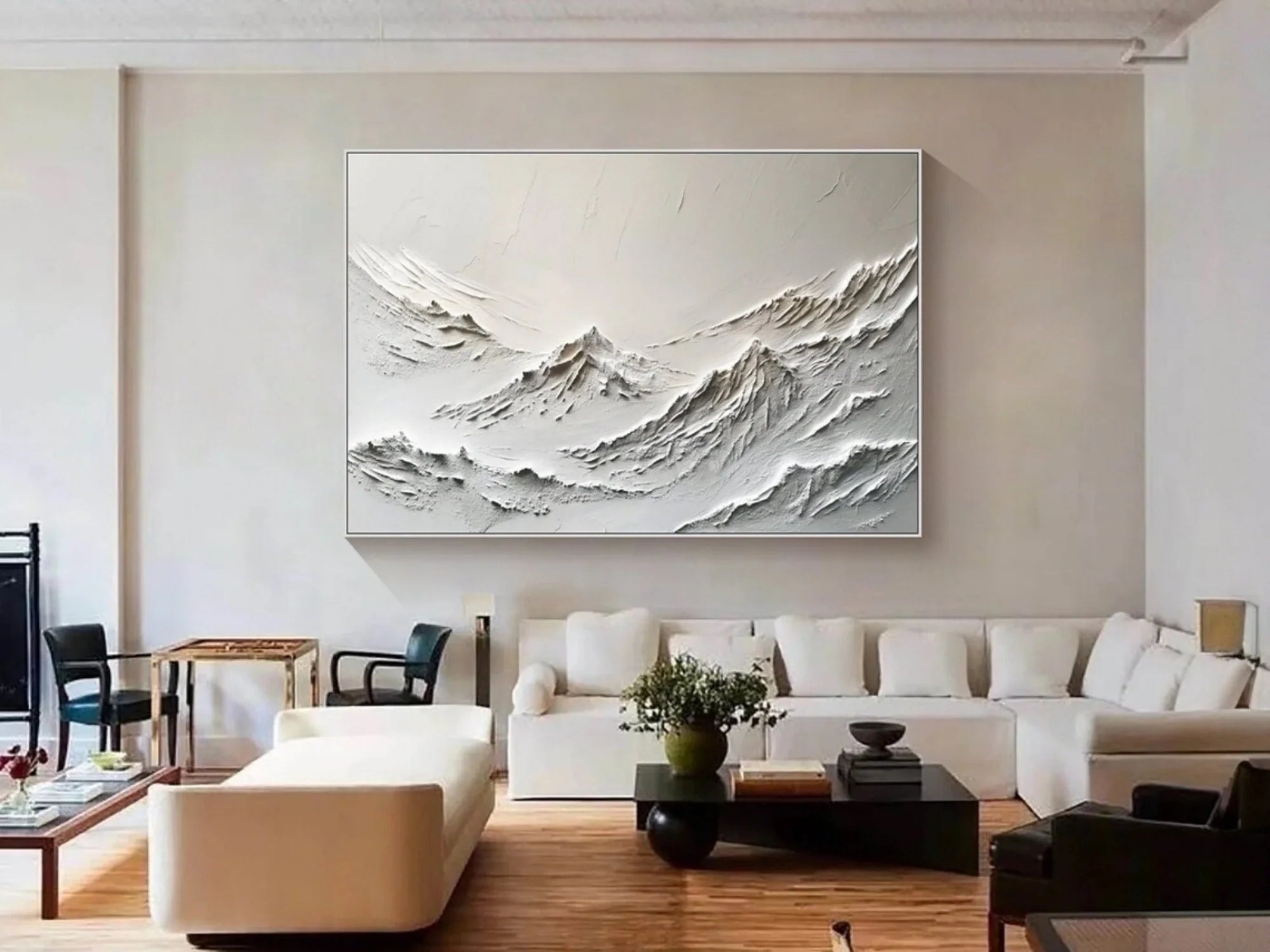 White Minimalistic Mountain Textured Art #MD207