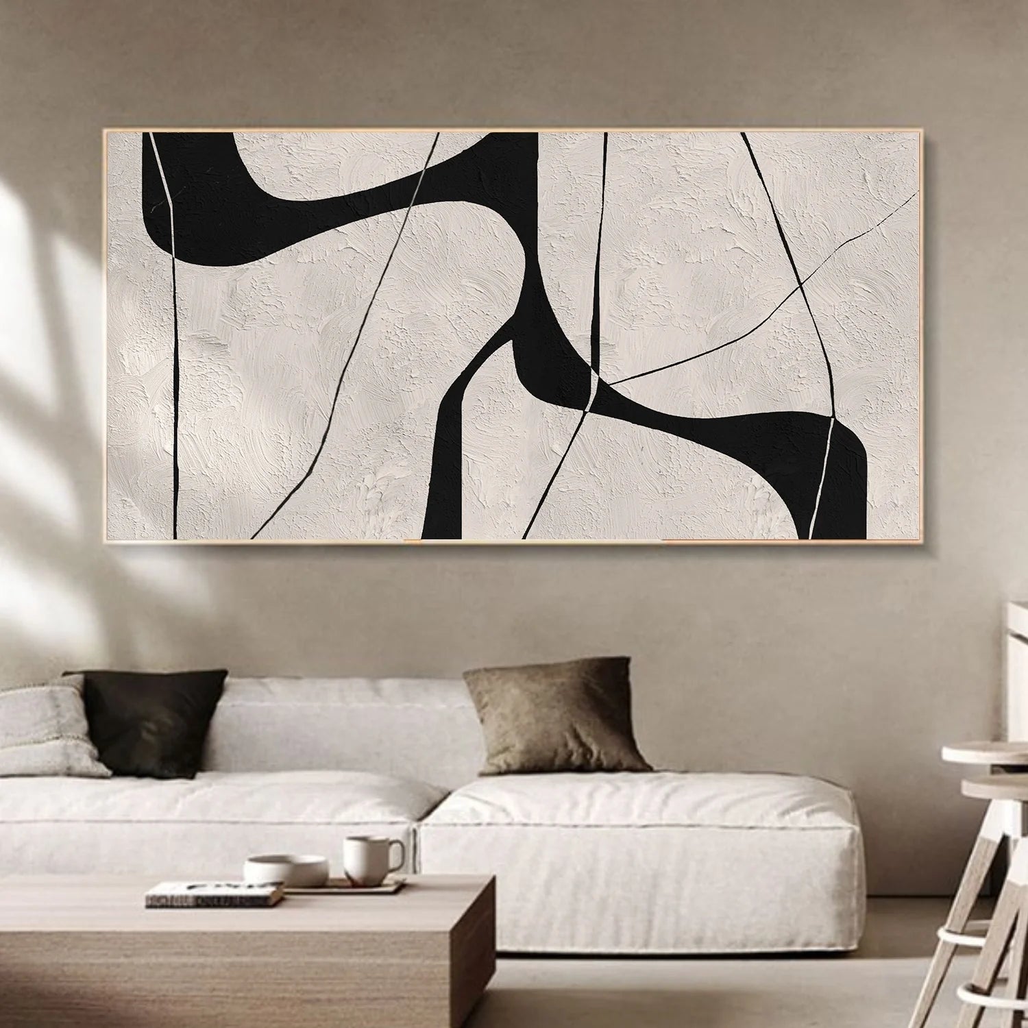 Beige & Black Abstract Textured Canvas Art #WA786