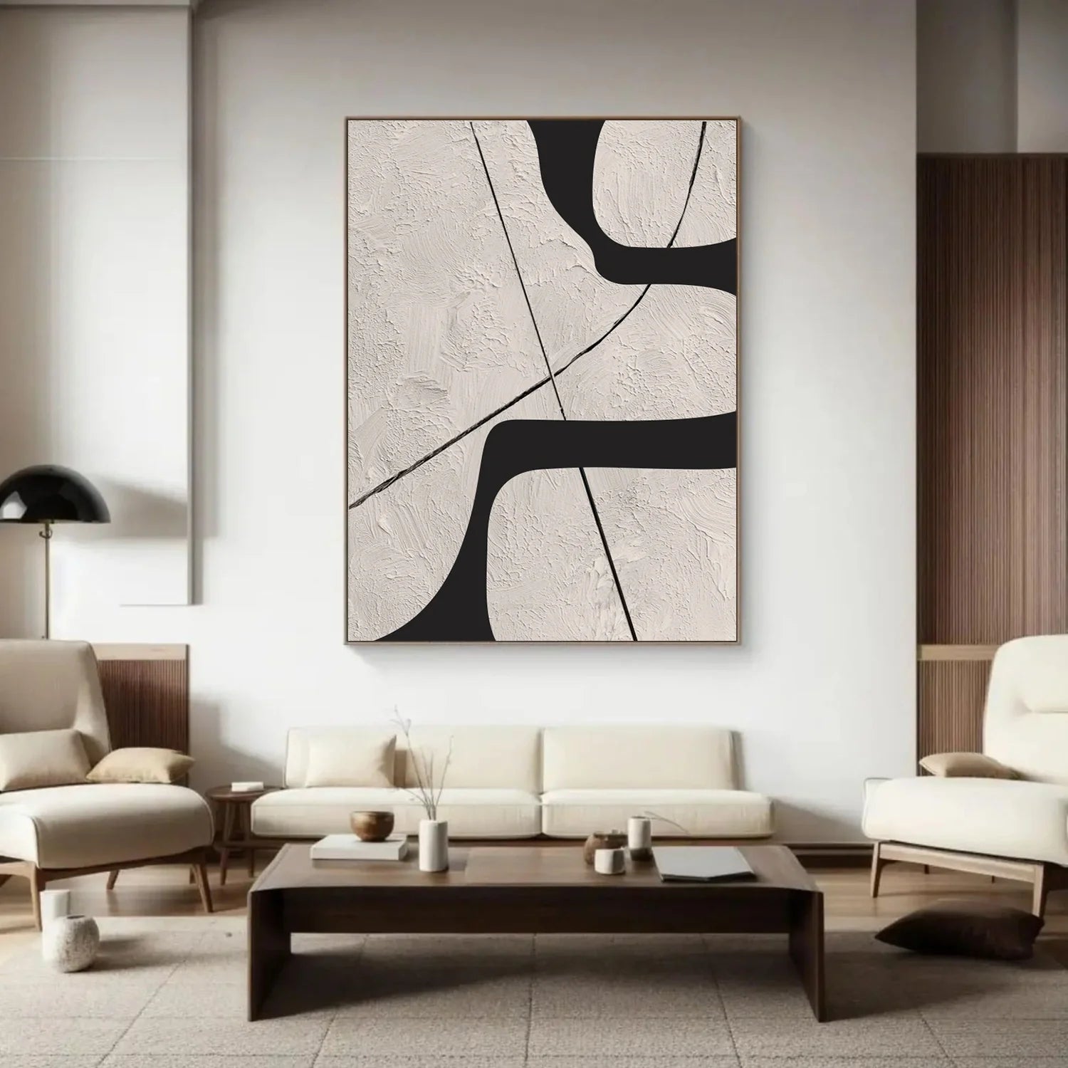 Beige & Black Abstract Textured Canvas Art #WA784