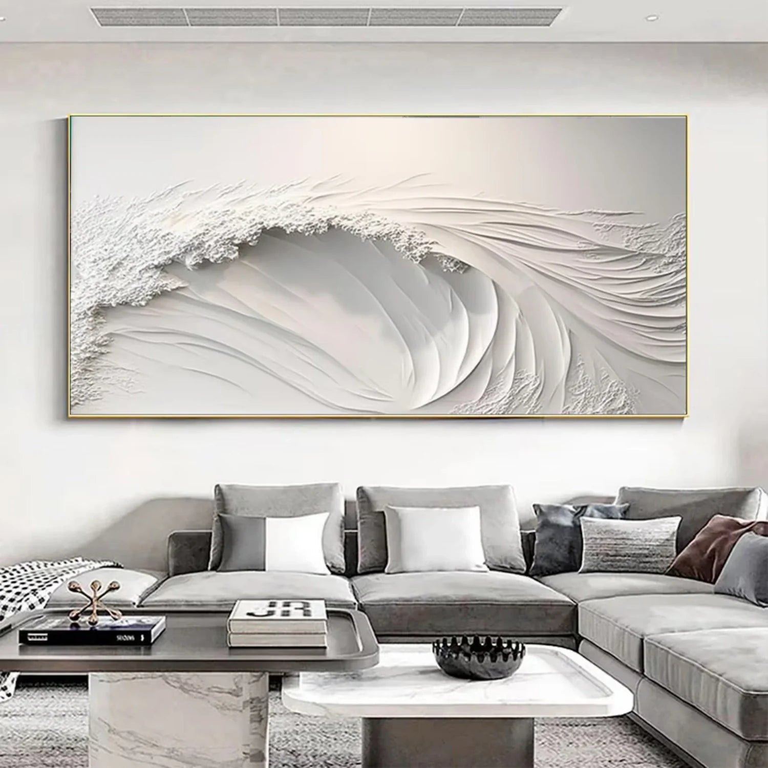 White Minimalistic Ocean Textured Art #MD216