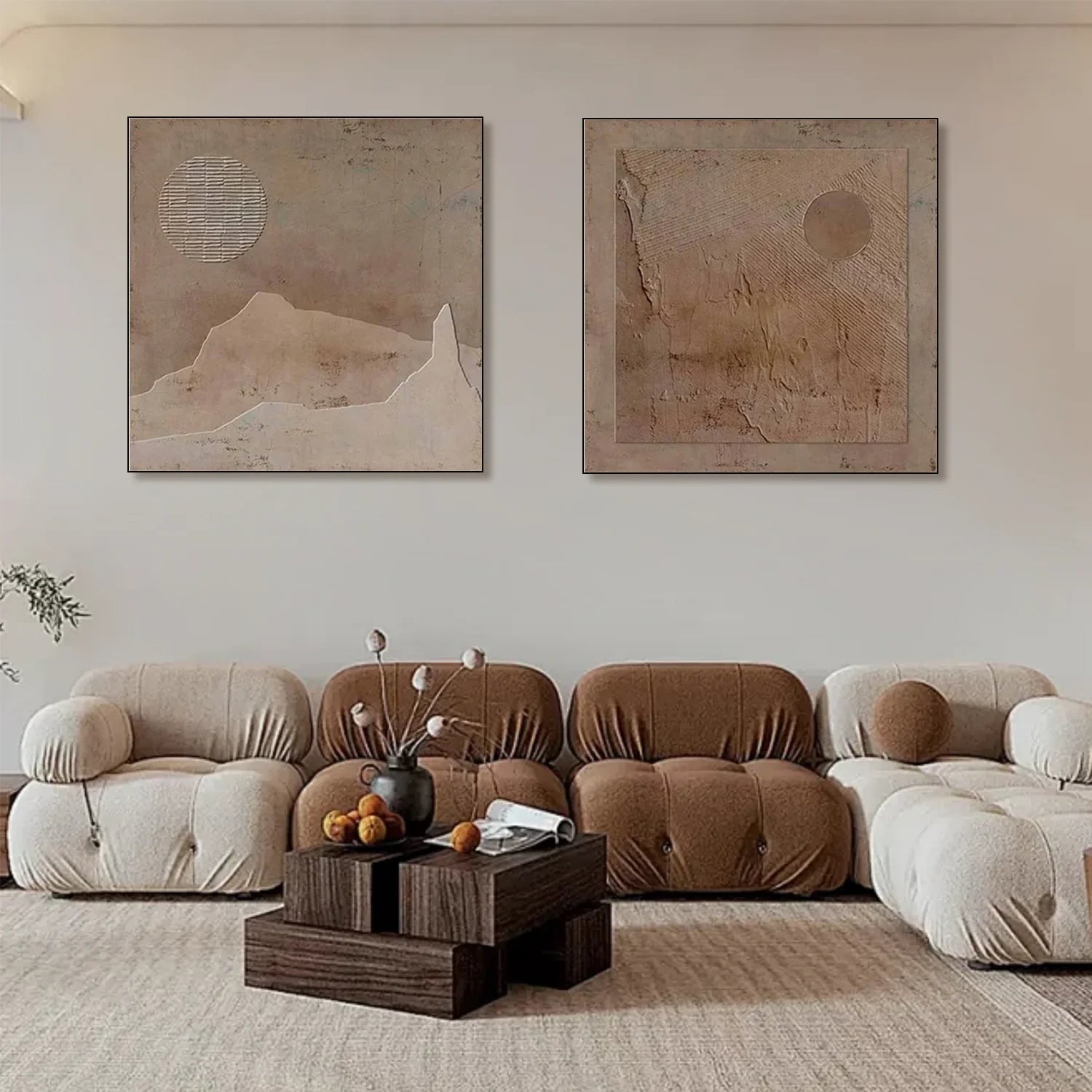 Beige and Brown Wabi Sabi Textured Canvas Art Set of 2 #WA640