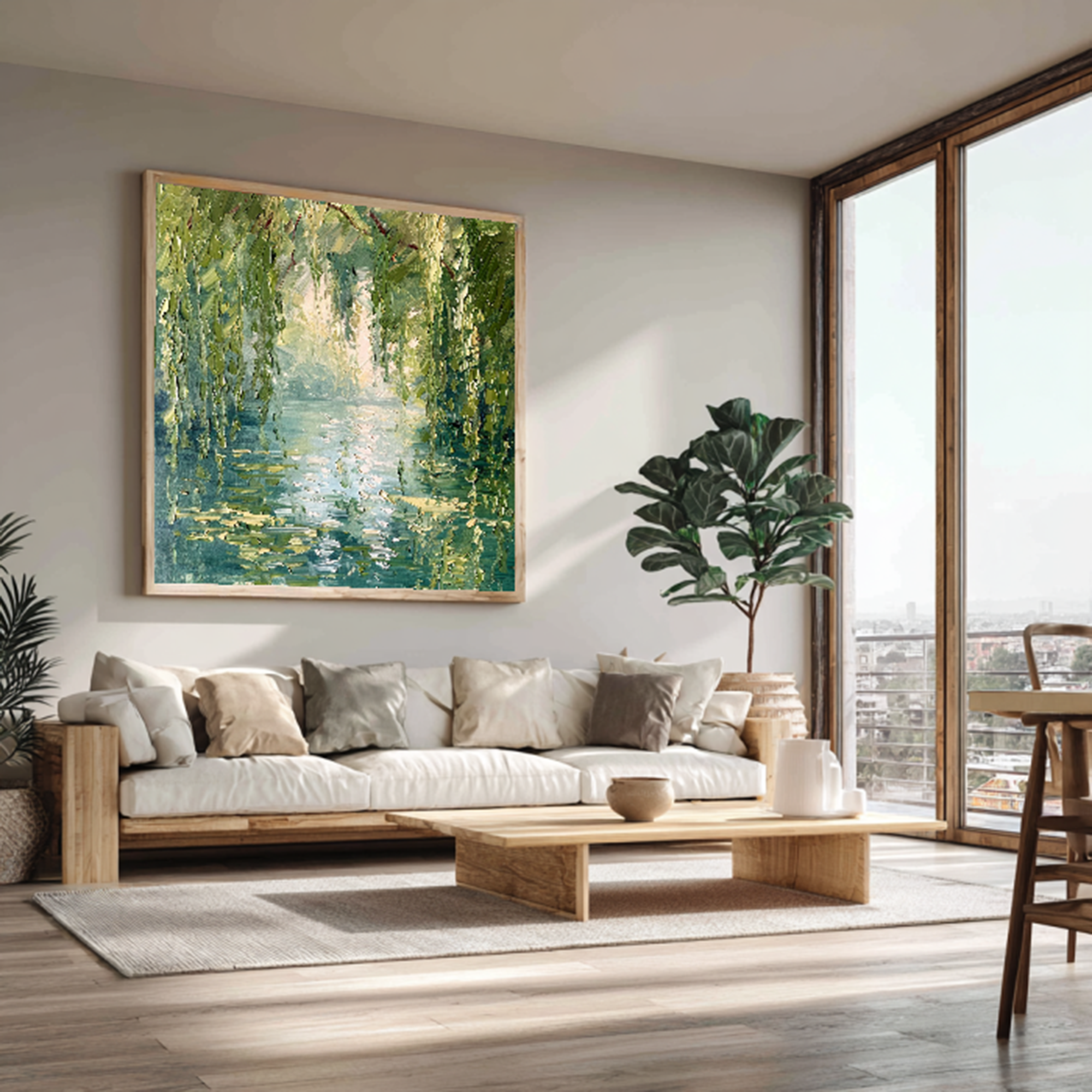 Impressionist Willow Water Reflections Hand Painted Oil Painting #FT343