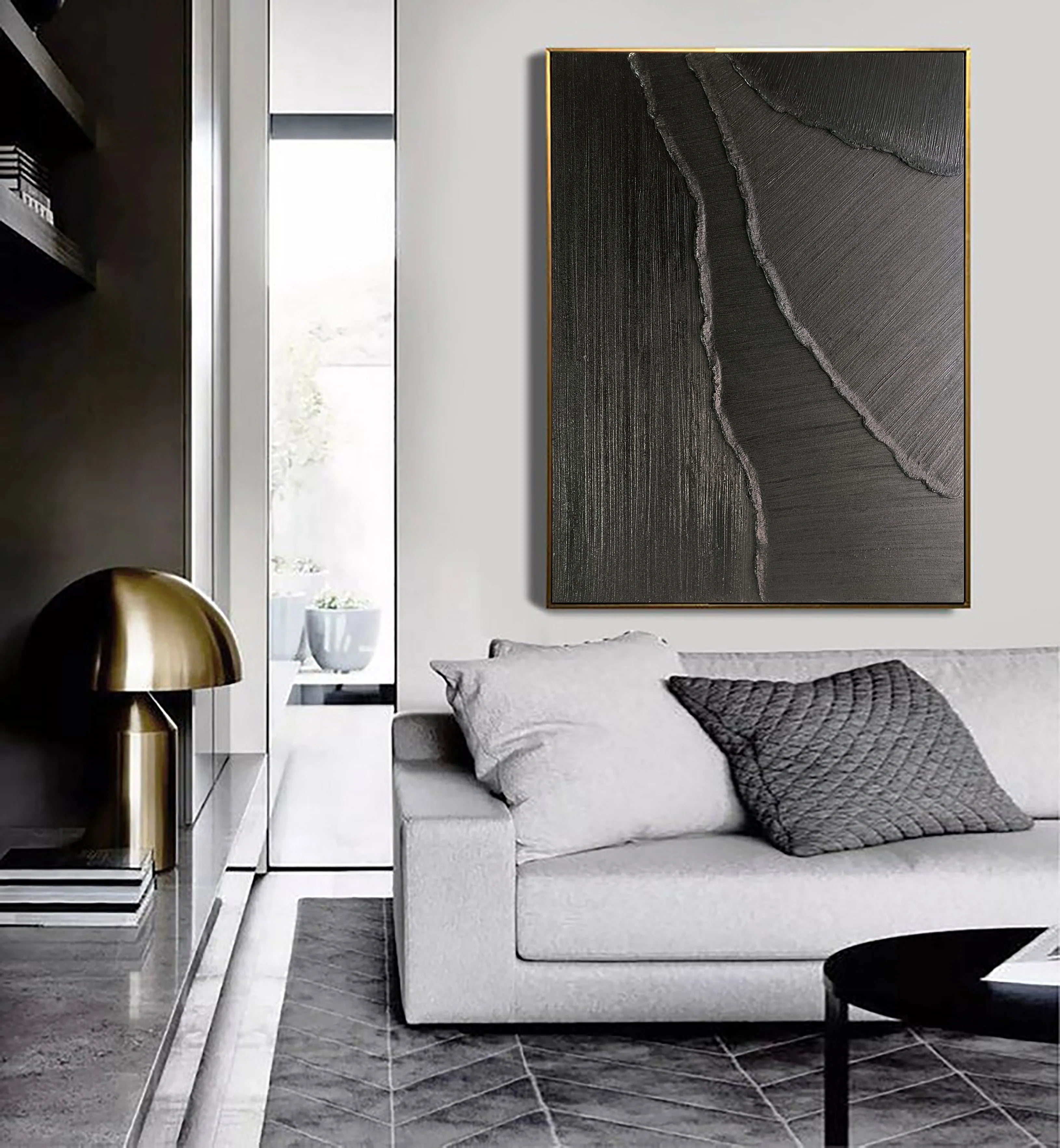Plaster Art 3D Textured Black Minimalist Zen Canvas Art Painting