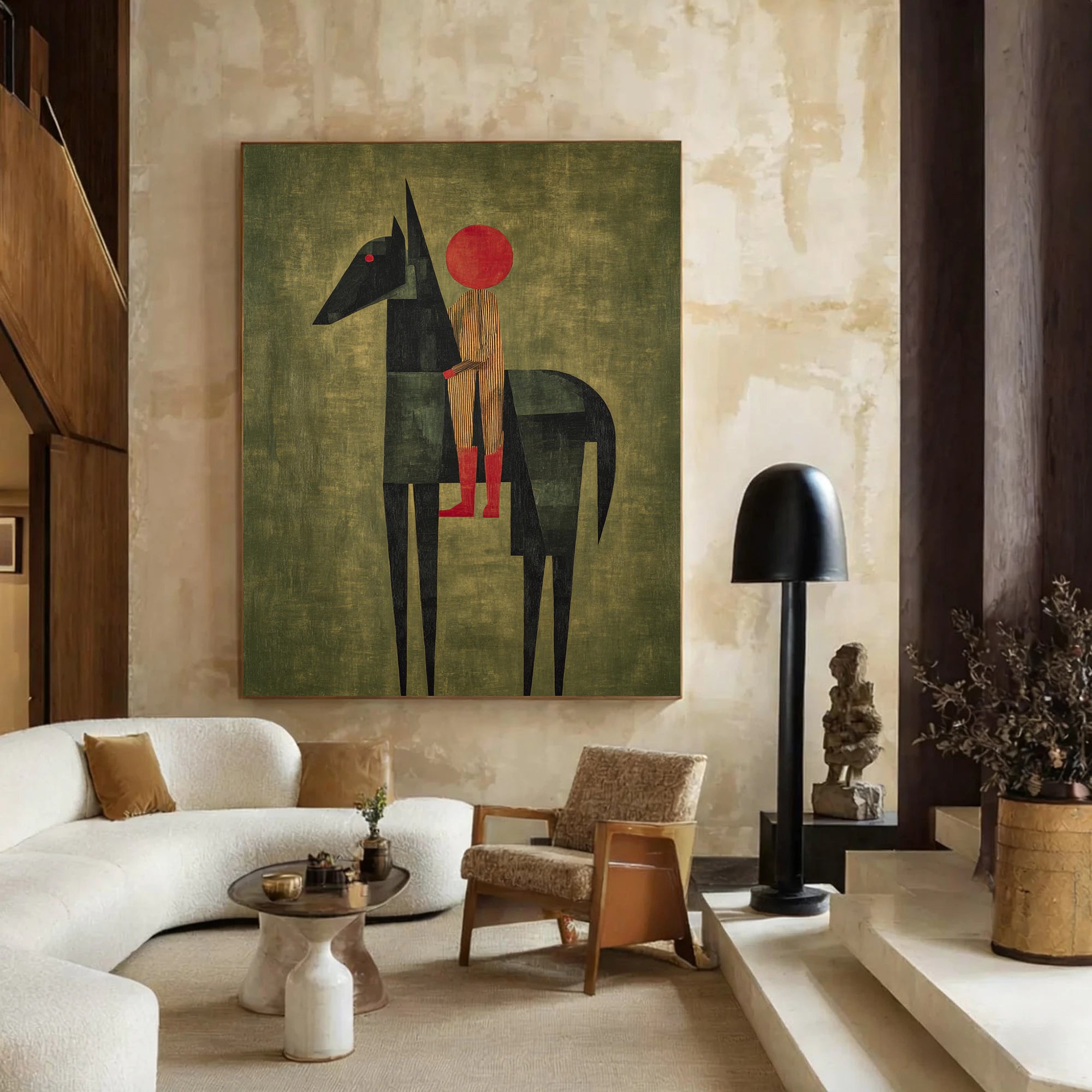 Hand-painted Abstract Horse & Rider Canvas Wall Art #AB680