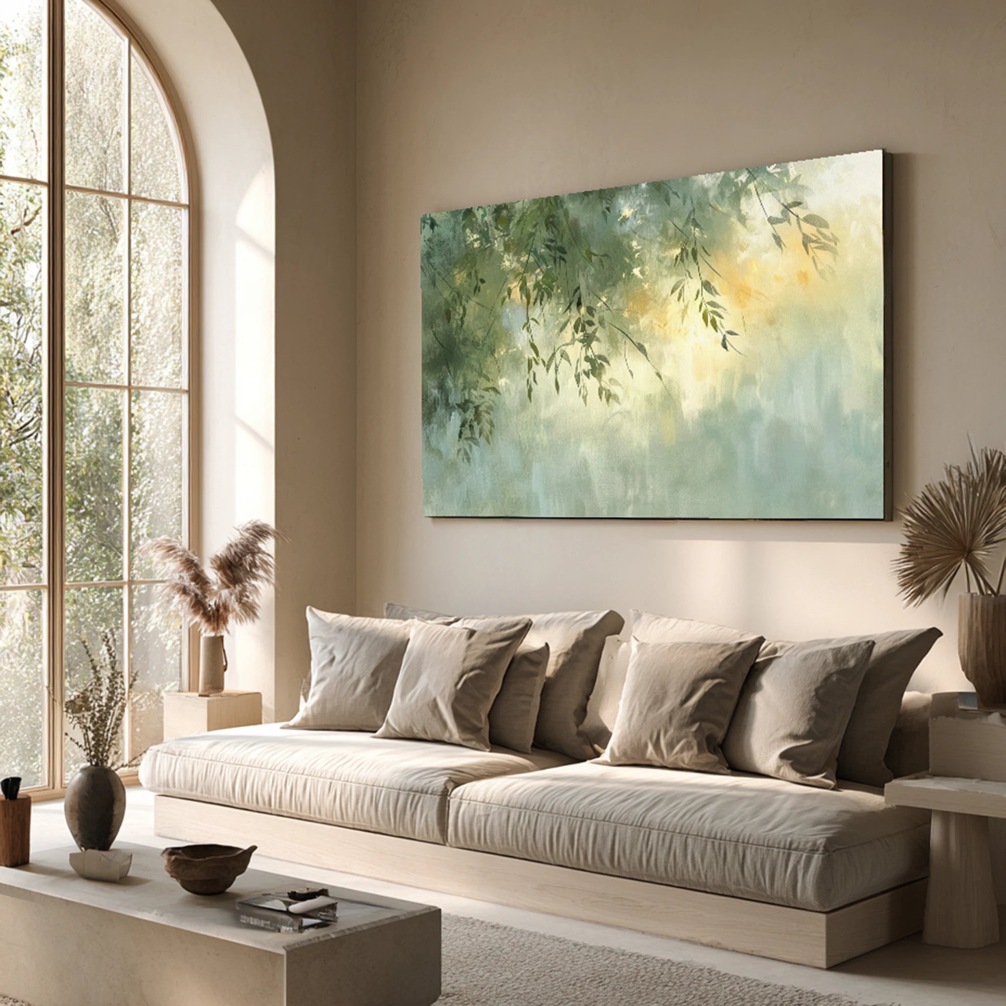 Green Leaf & Sunlight Abstract Oil Painting #FT585
