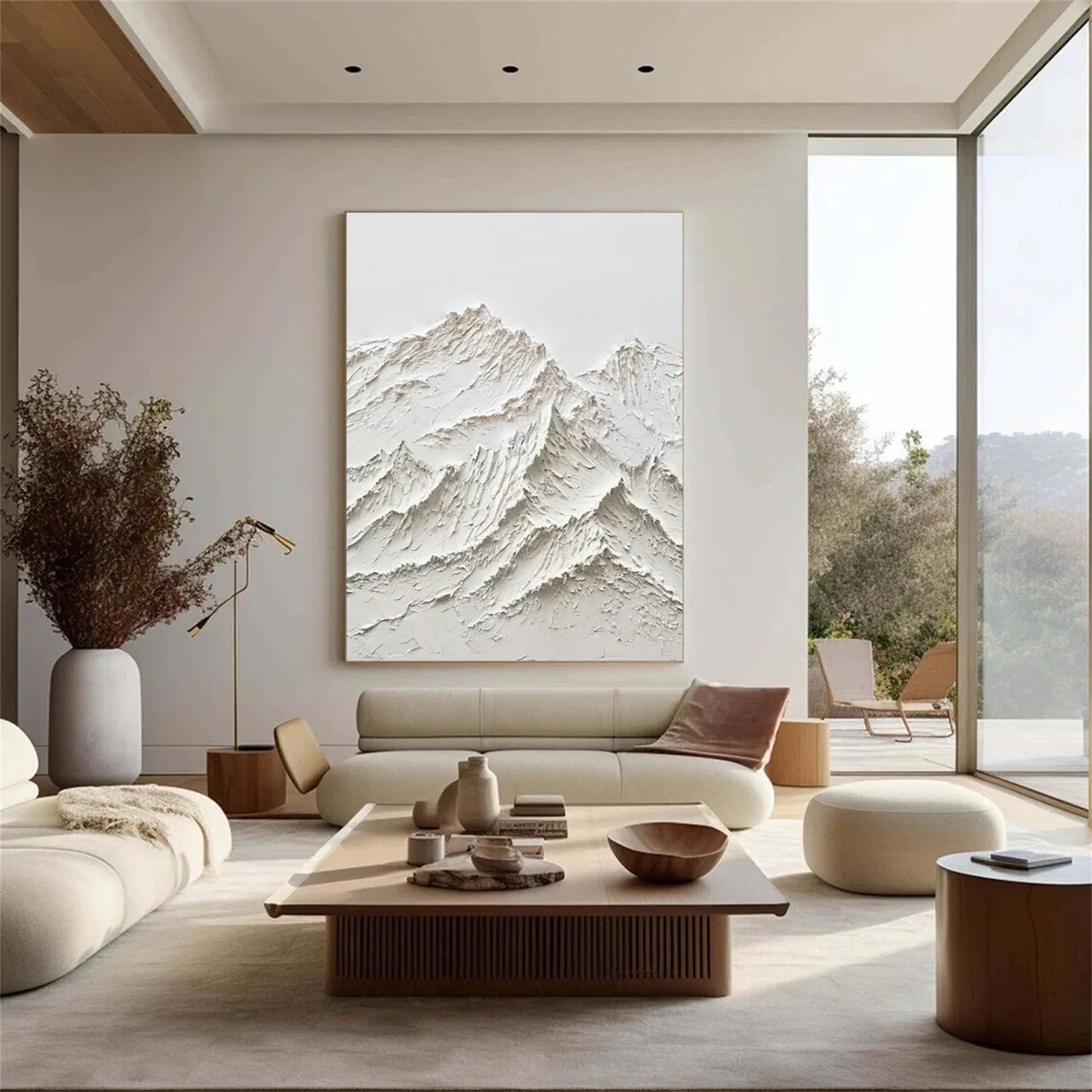 White Minimalistic Mountain Textured Art #1