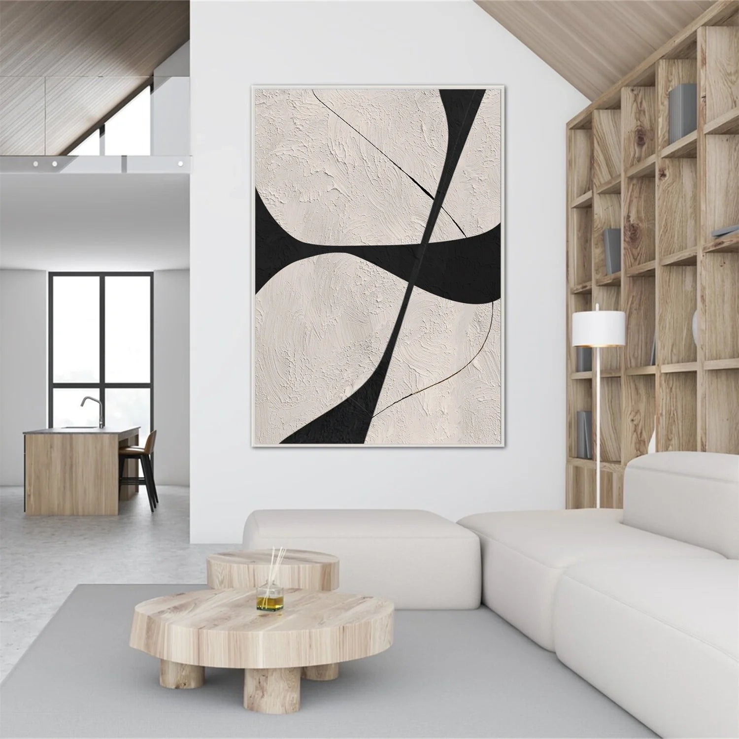 Beige & Black Abstract Textured Canvas Art #WA782