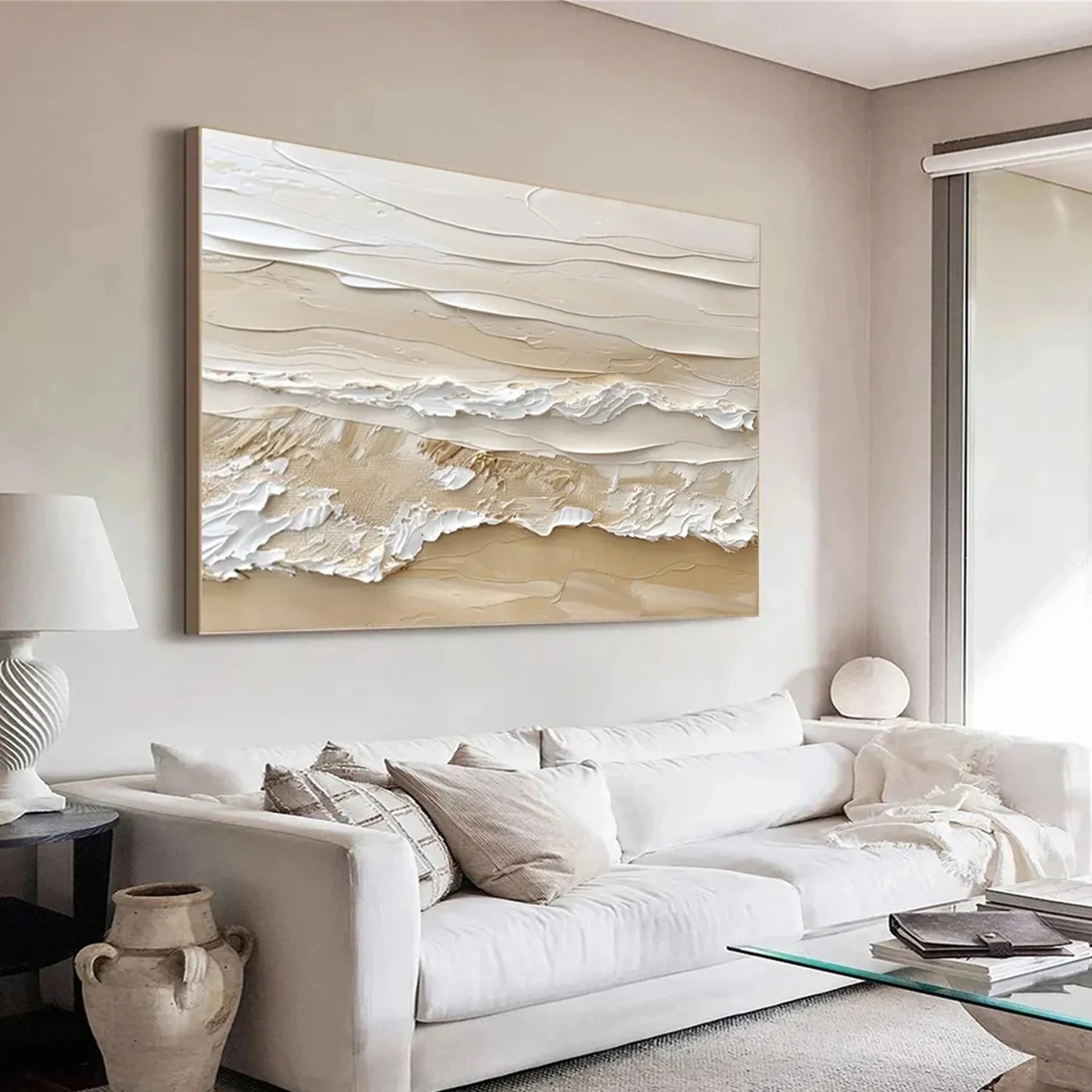 Beige and Brown Sea & Sky Abstract_Textured_Wall Art #SK141