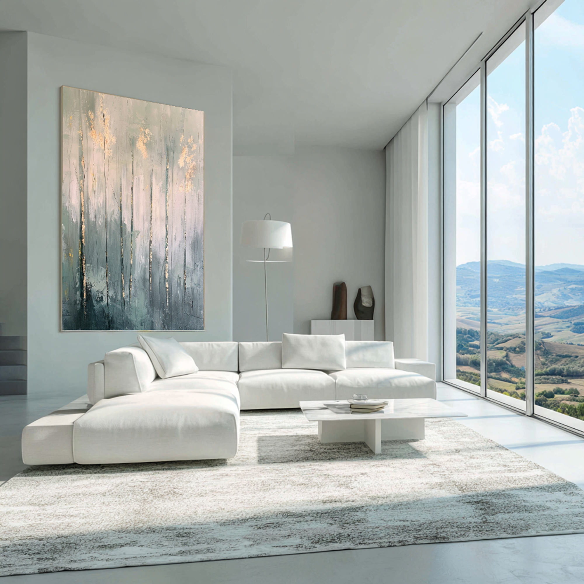 Misty Forest Trees with Gold Leaf Textured Oil Painting #FT212