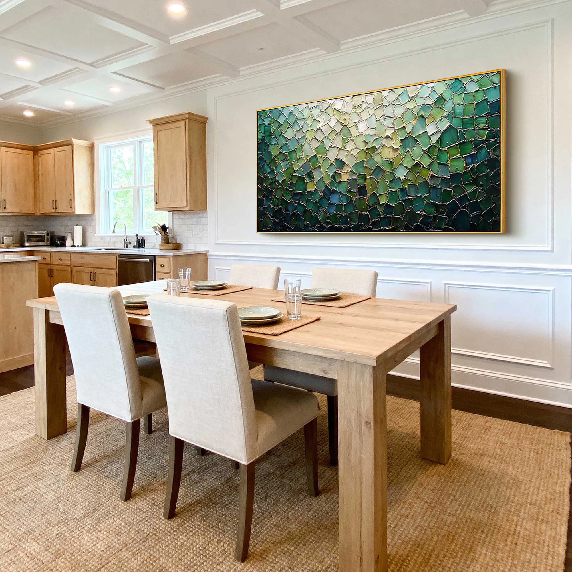 Modern Deep Green Geometric Textured Oil Painting #MD227