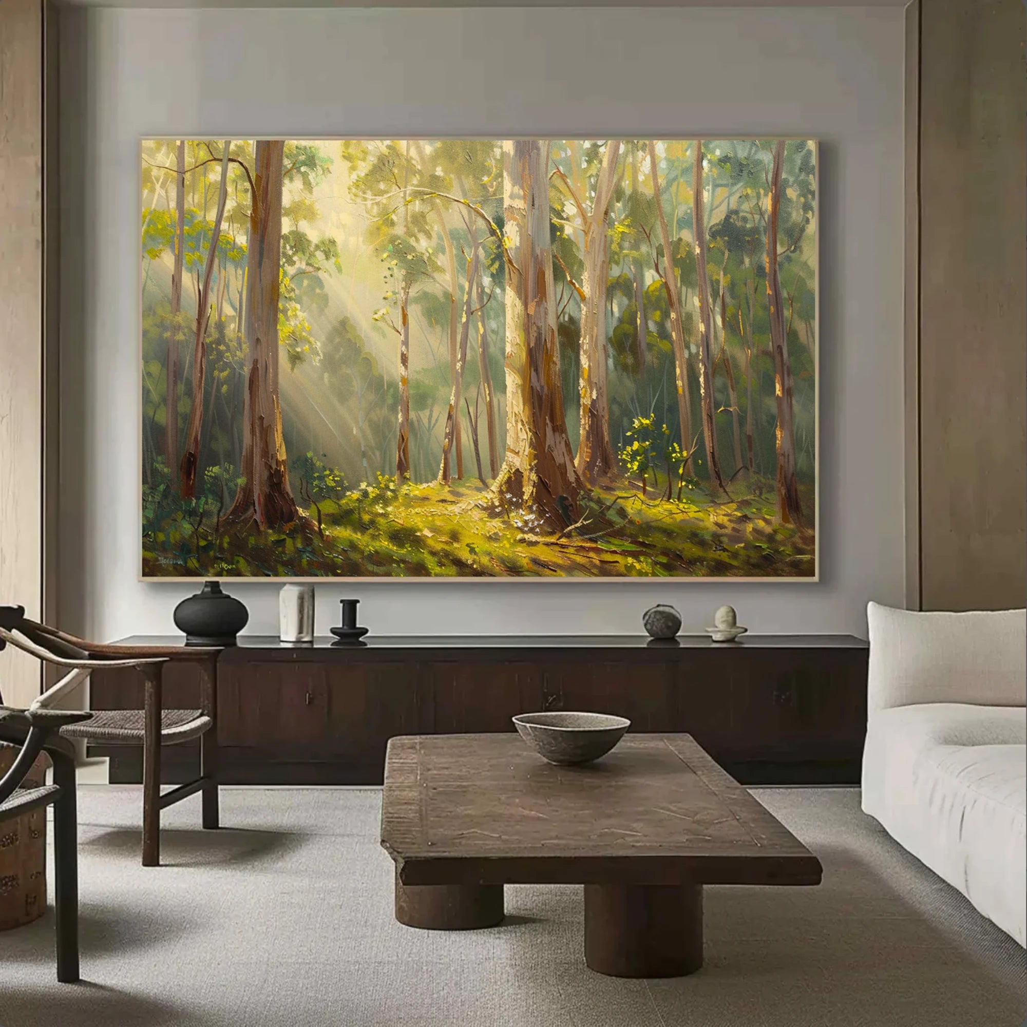 Hand-Painted Green Tree Wall Decor for Living Room #FT600