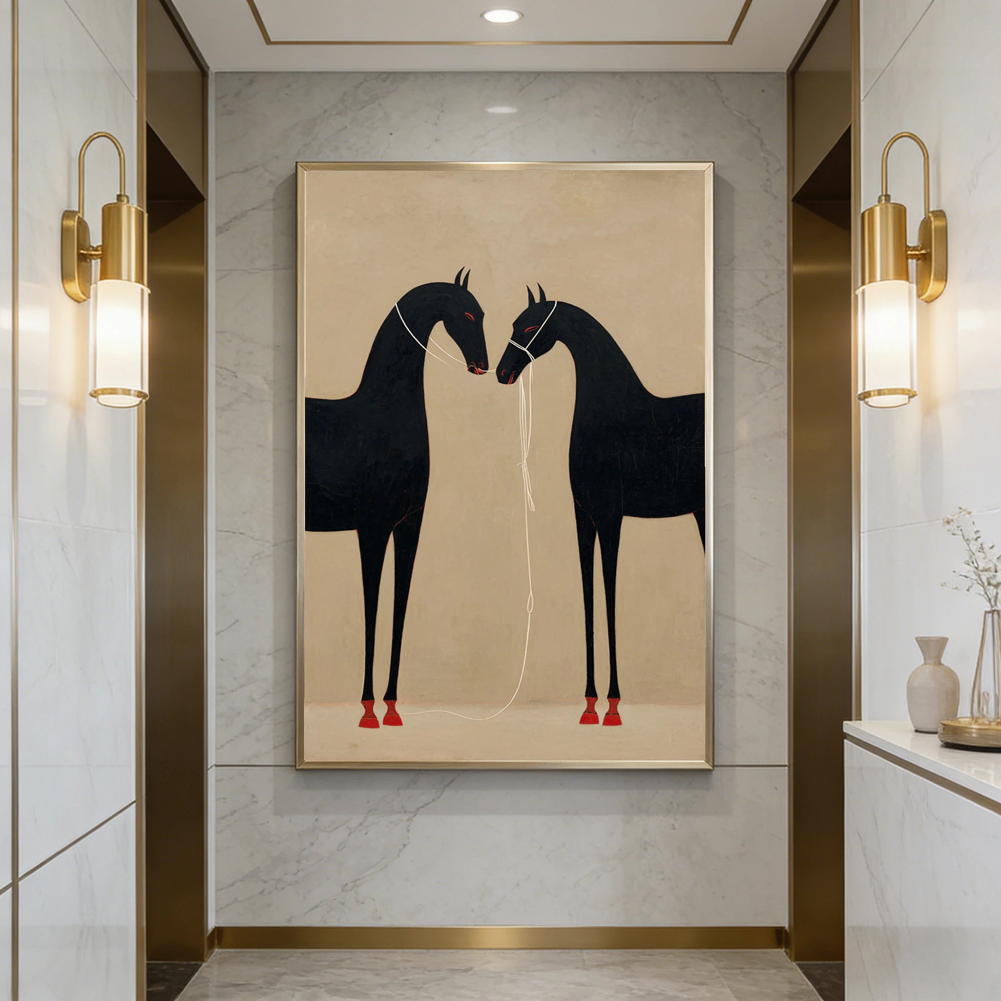 Original Hand-painted Black Horses Oil Painting #WA537