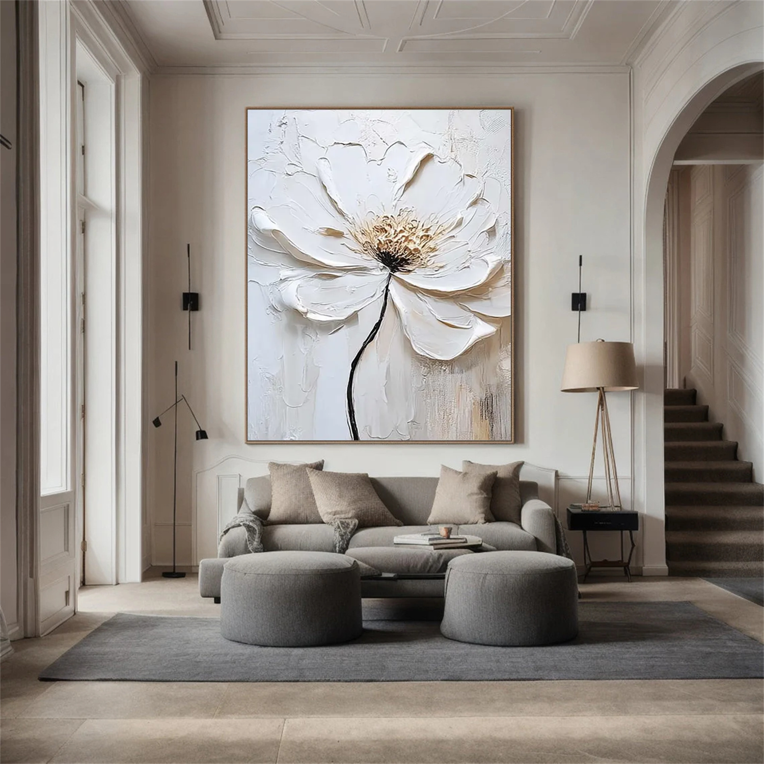 White Flower & Tree Abstract_Textured Wall Art #FT129