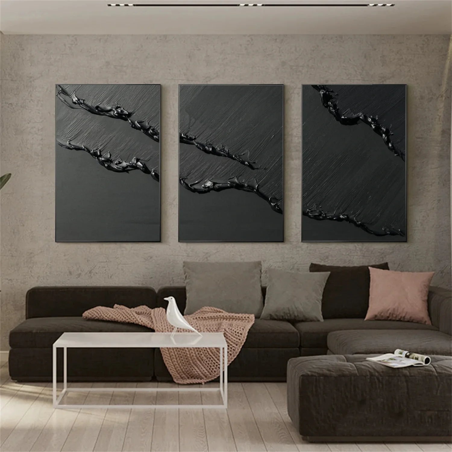 Black Minimalist_Textured _Canvas Art Set of 3 #MZ115