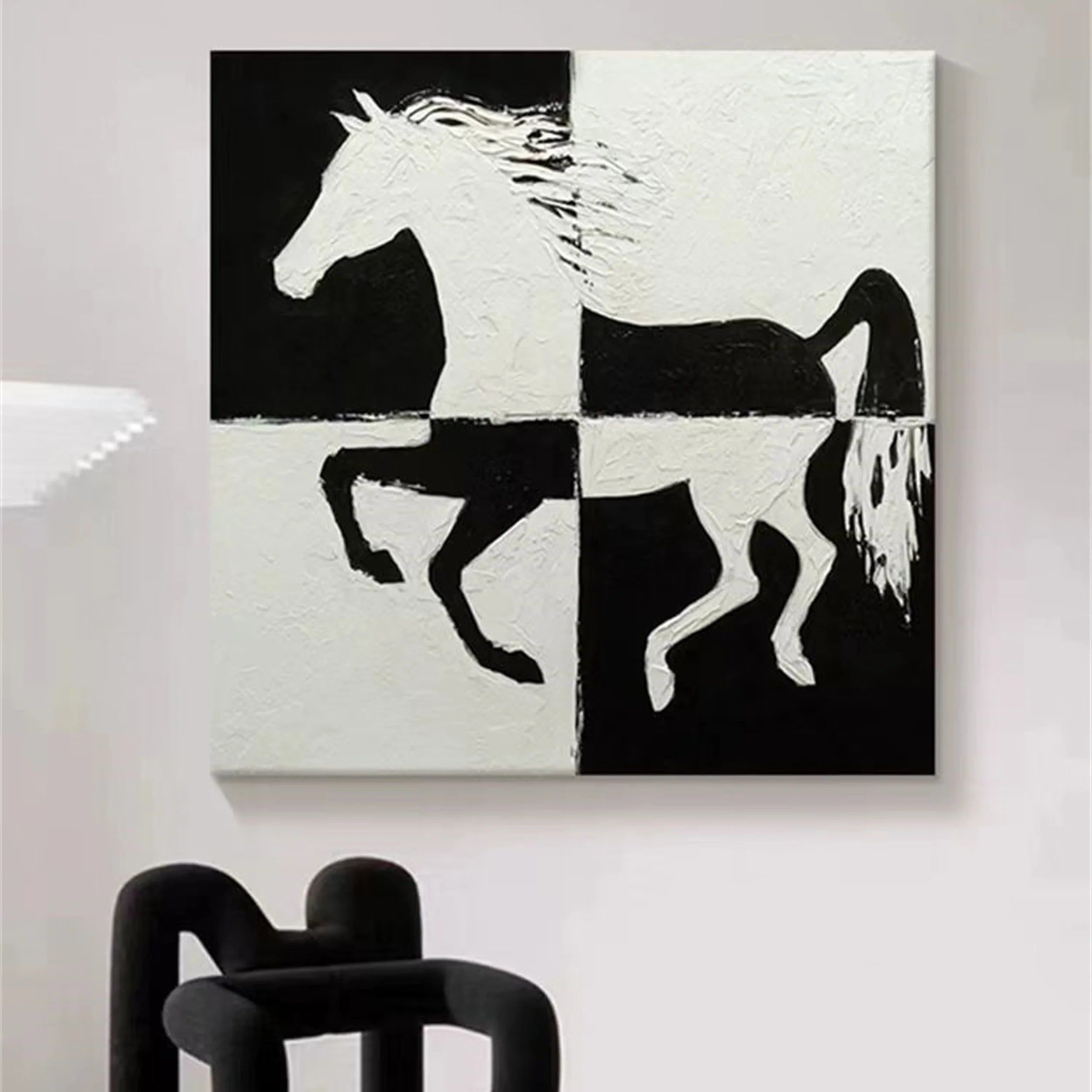 White And Black Horse Abstract Animal Wall Art #AM031