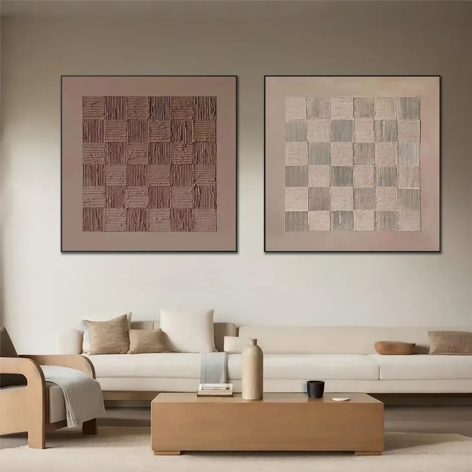 Beige and Brown Wabi Sabi Textured Canvas Art Set of 2 #WA638