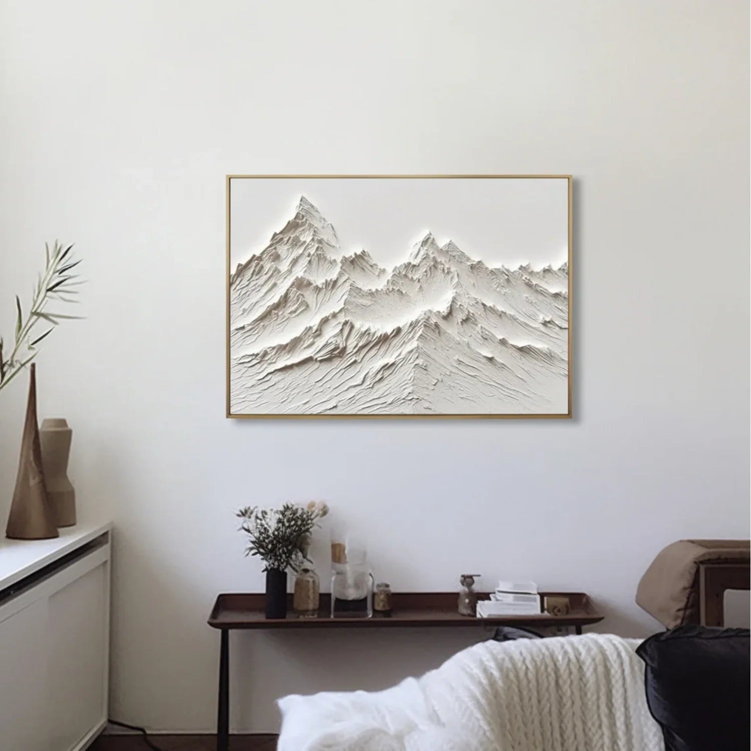 White Minimalistic Mountain Textured Art #MD205