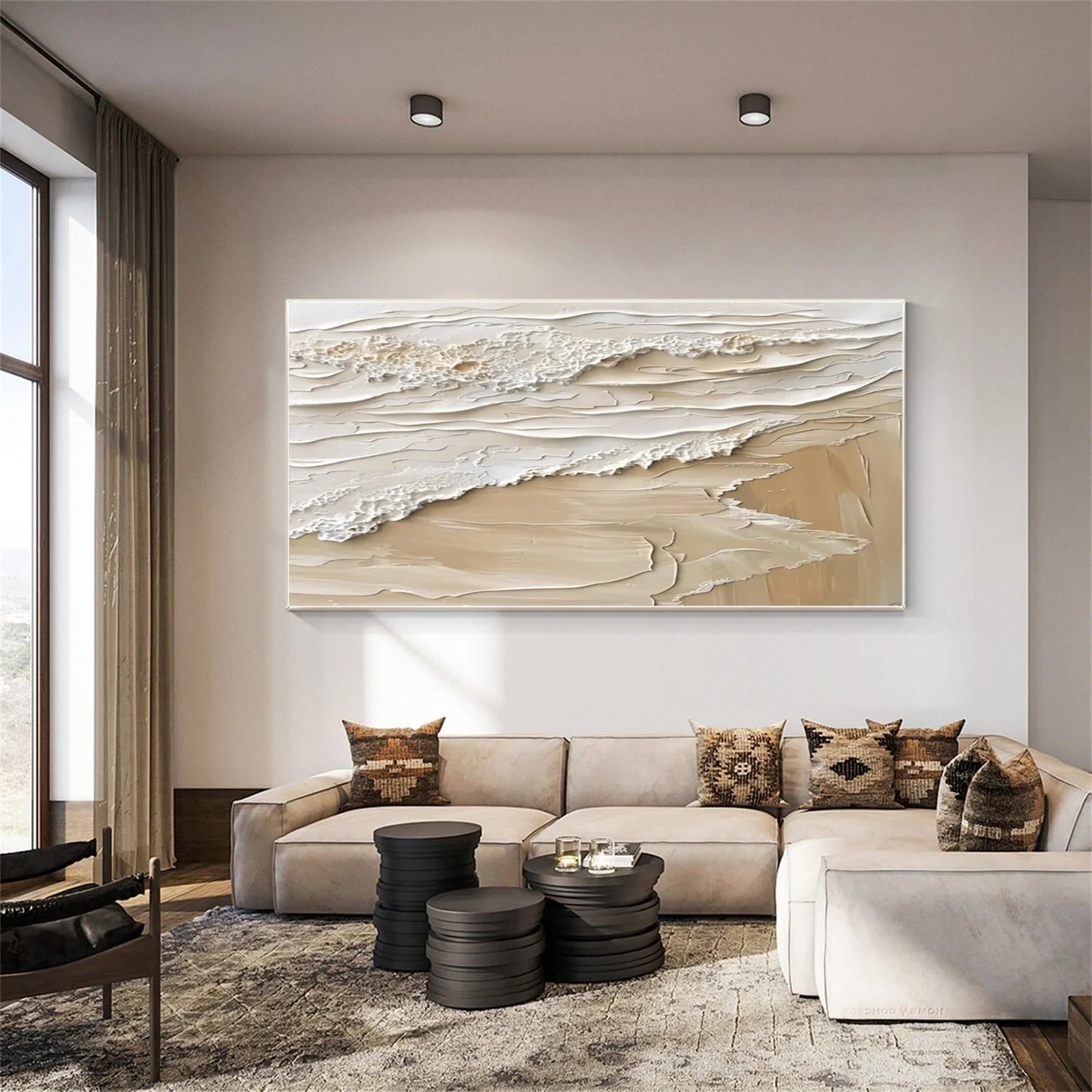 Beige and Brown Sea & Sky Abstract_Textured_Wall Art #SK140