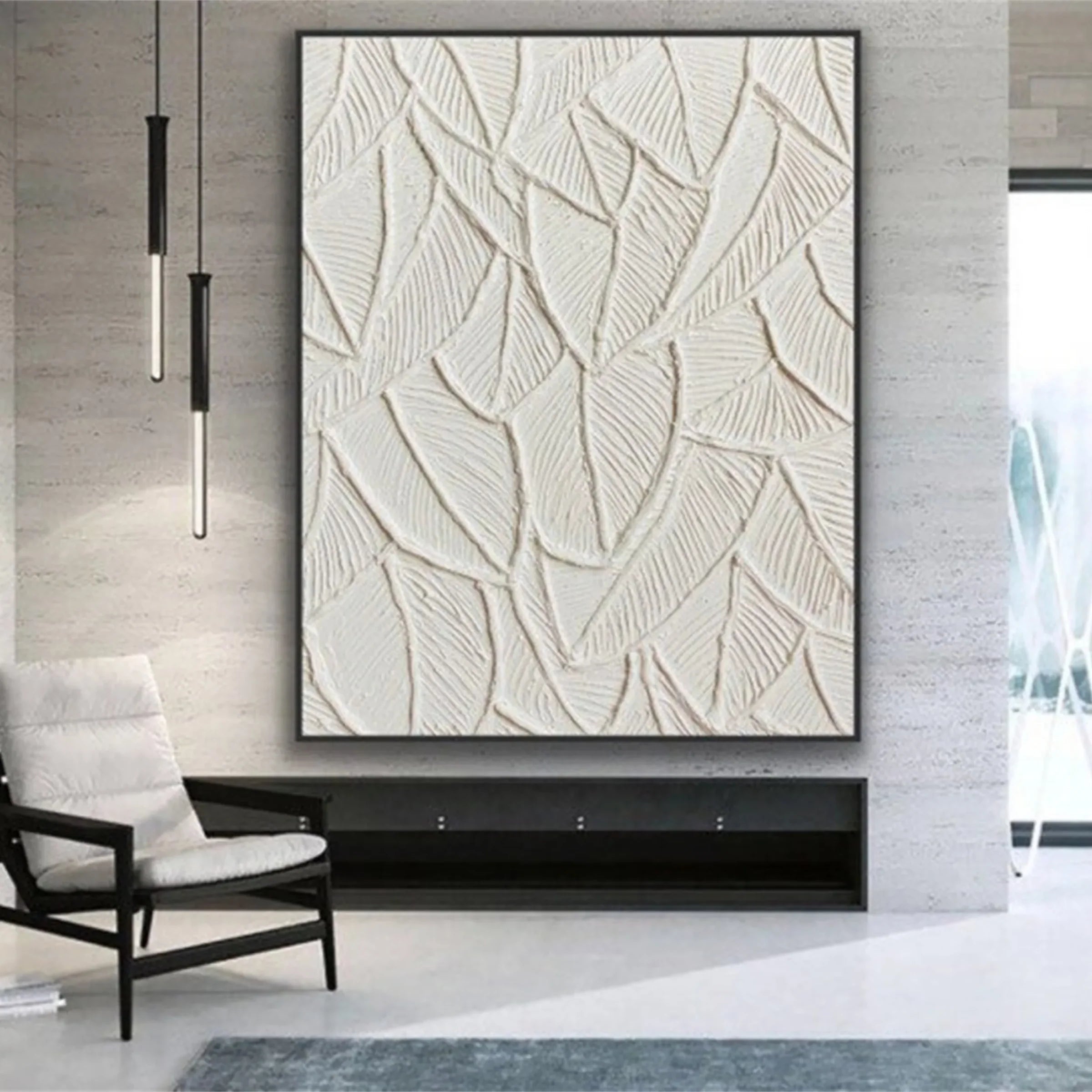 White 3D Textured Leaf Abstract Painting #MD150
