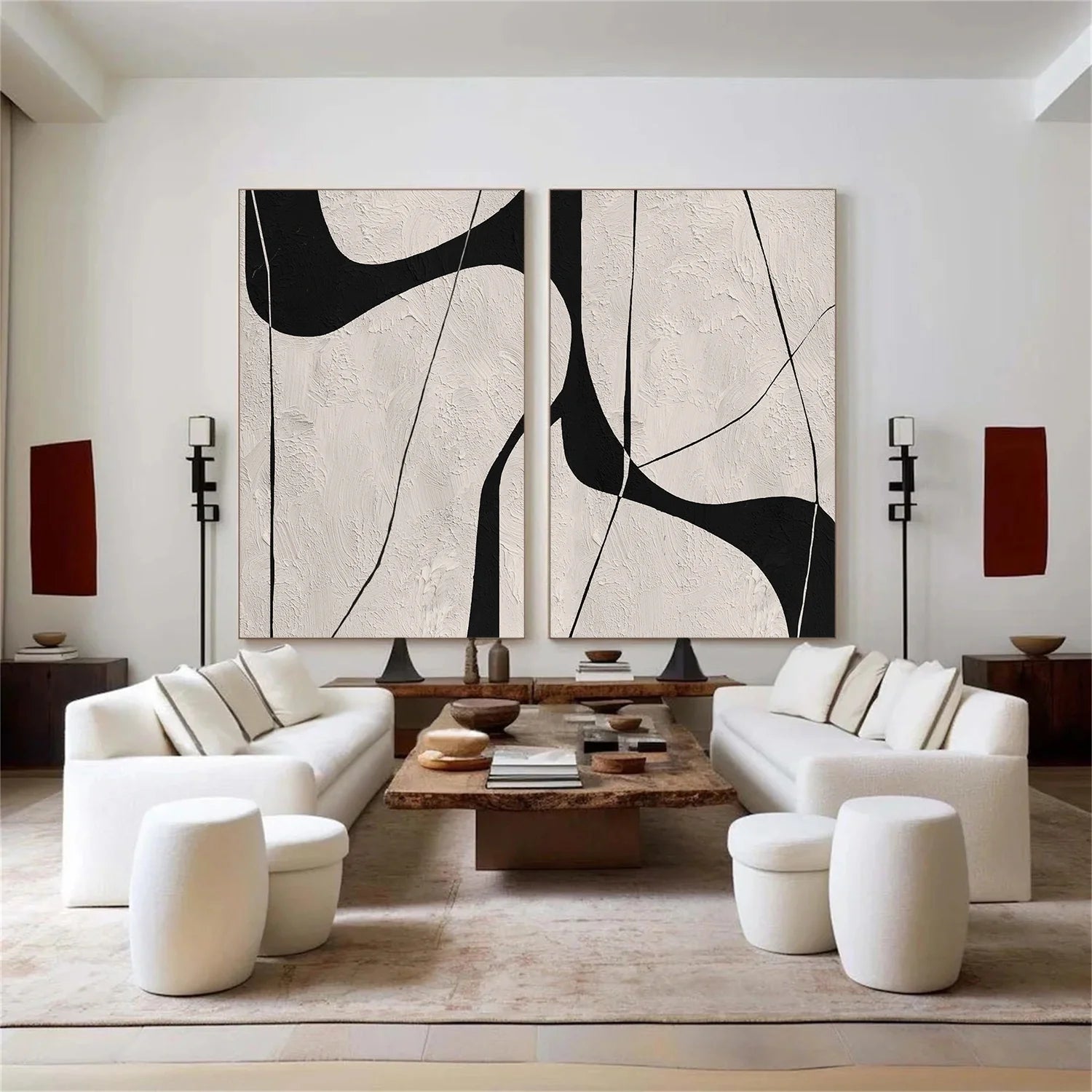 Beige & Black Abstract_Textured Canvas Art Set of 2 #WA781