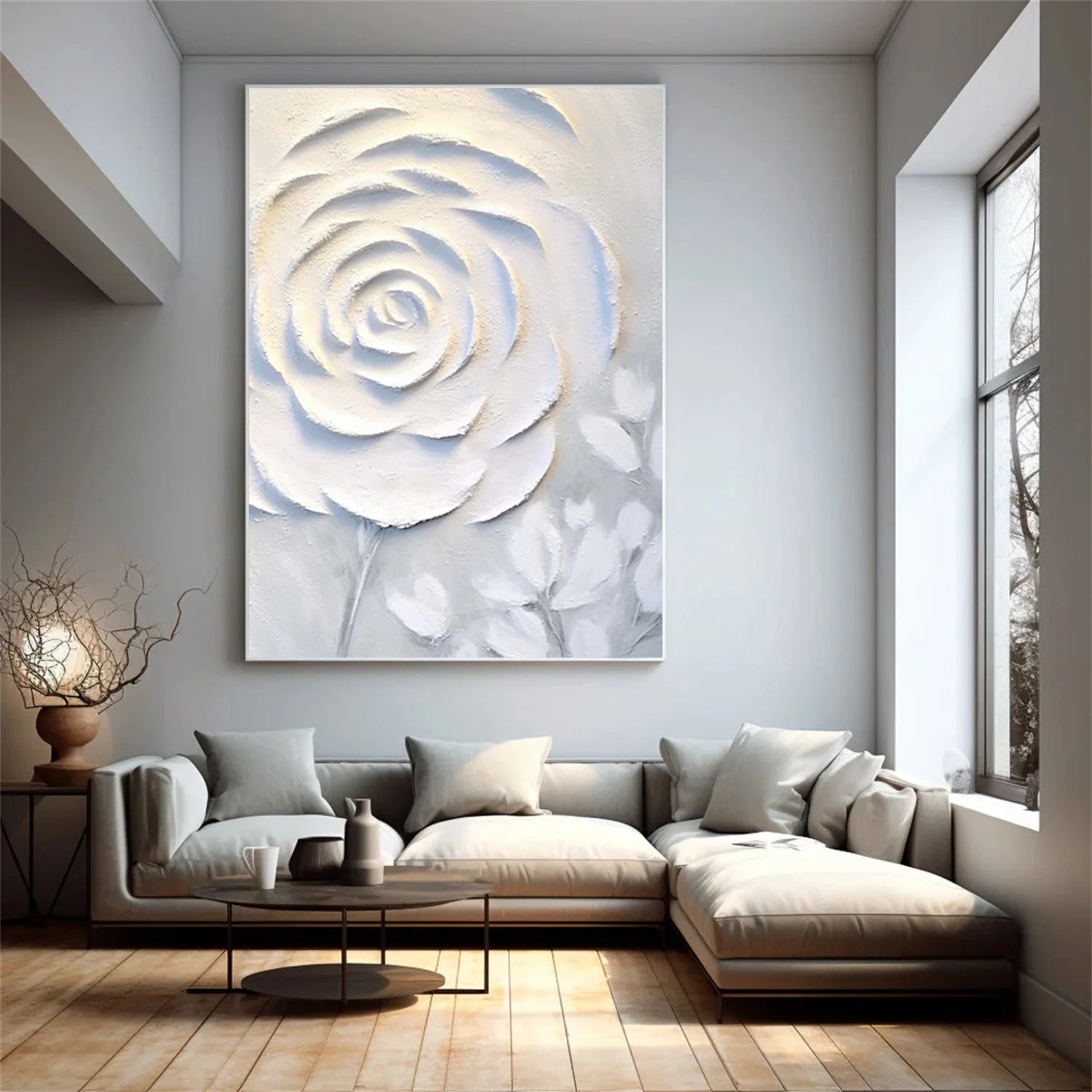 White Flower & Tree Abstract_Textured Wall Art #FT139