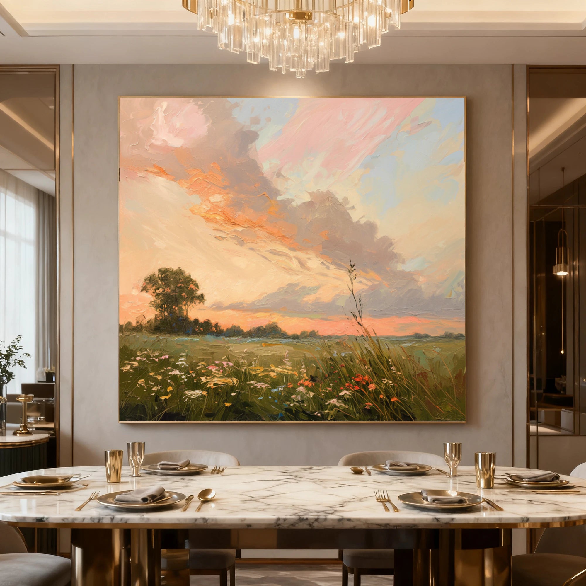 Sunset Meadow Landscape Oil Painting #FT522