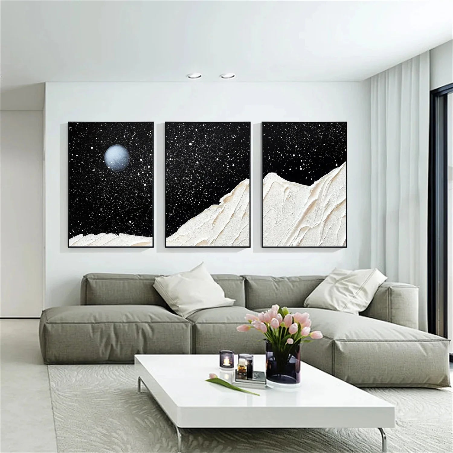 Black and White Minimalist_Textured_Canvas Art Set of 3 #MD269