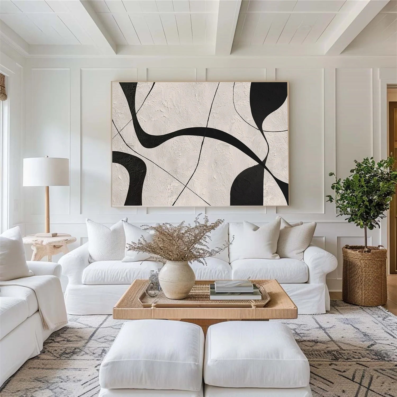 Beige & Black Abstract Textured Canvas Art #WA785