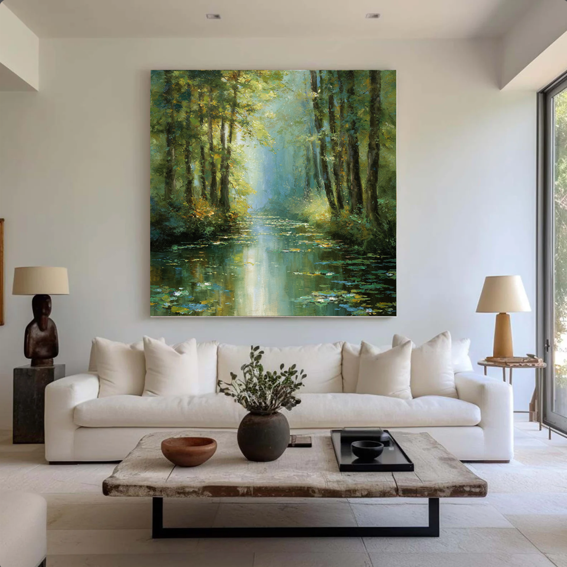 Impressionist Woodland River Landscape Wall Art #FT327