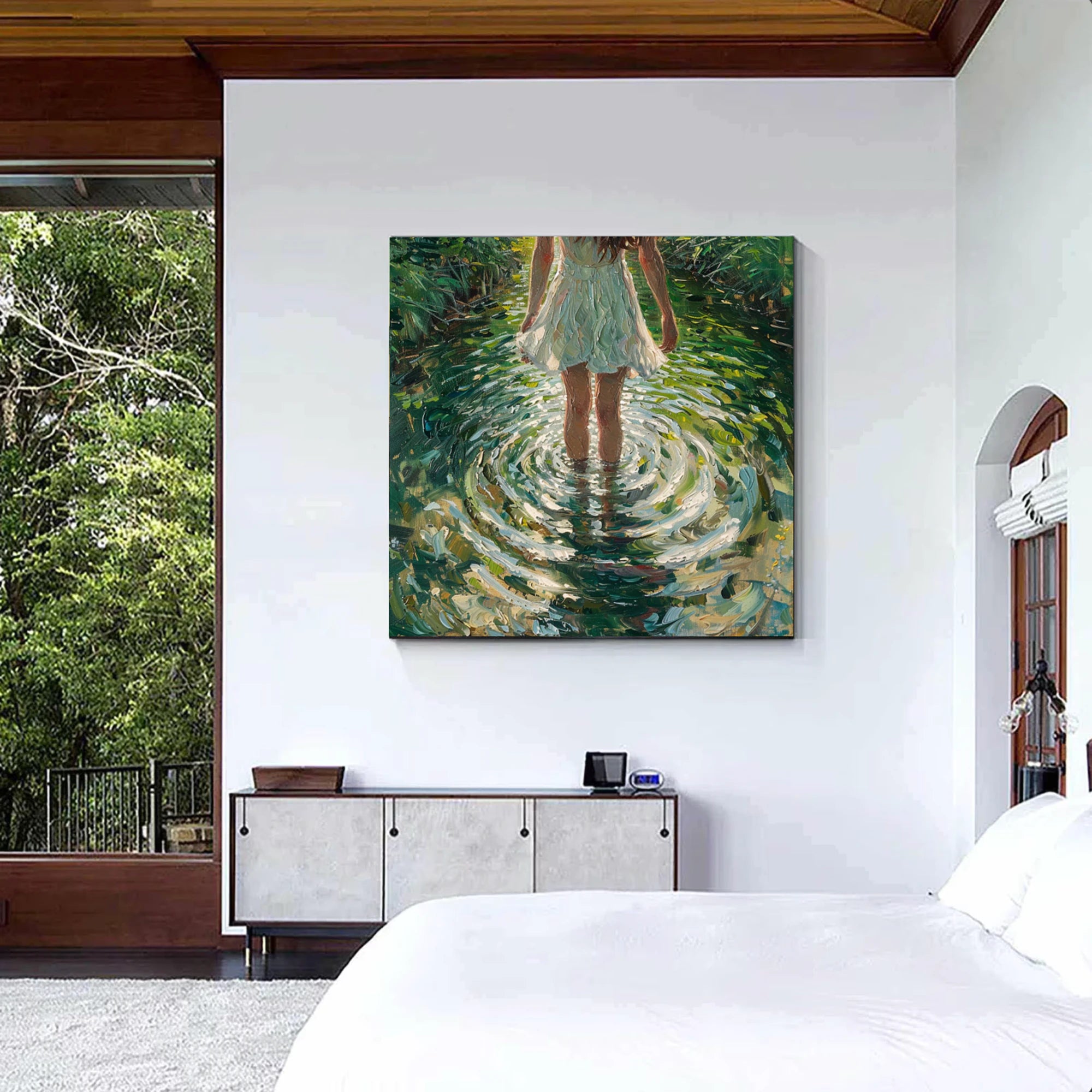 Hand-painted Oil Painting, Girl in Stream with Ripples #AB837