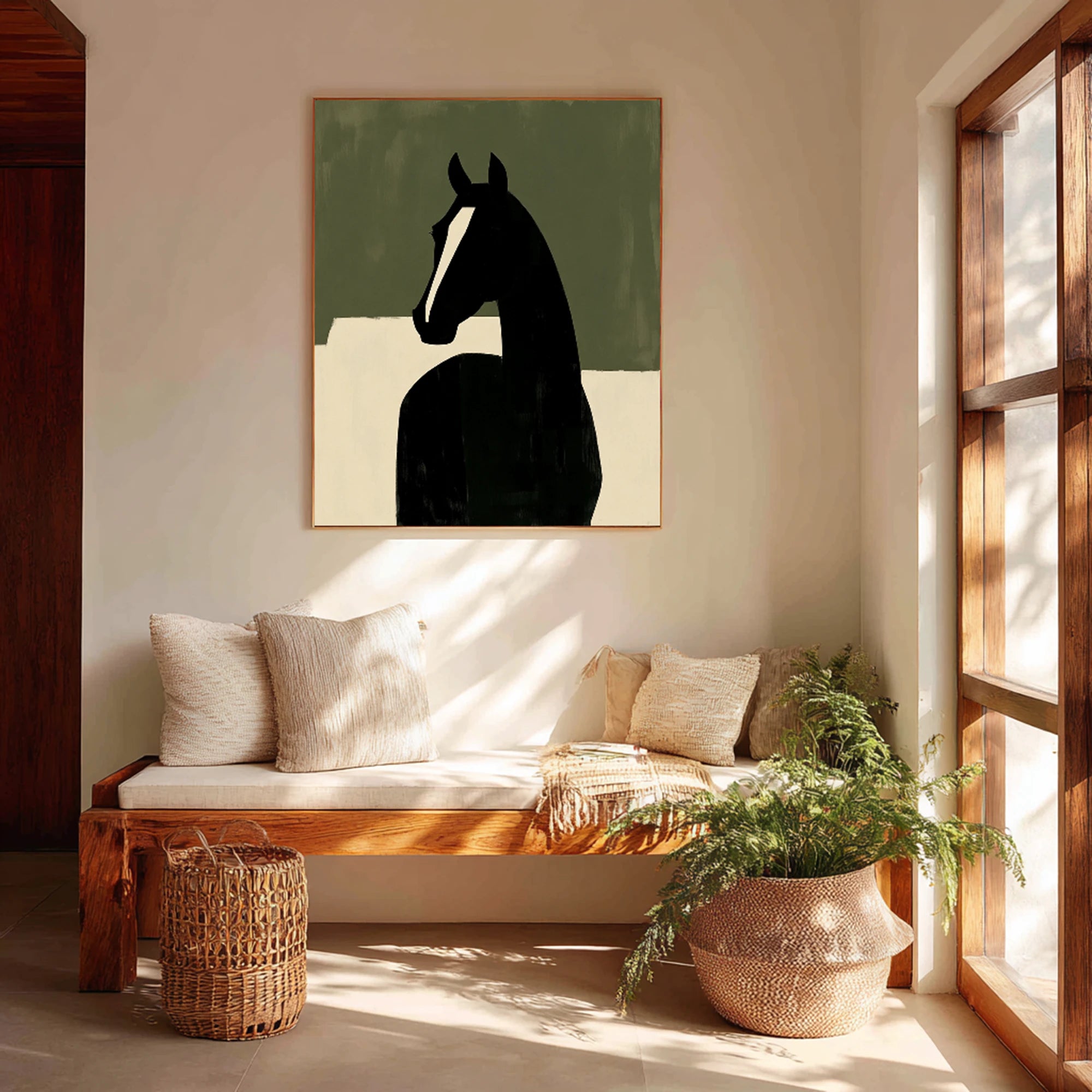 Abstract Black Horse Oil Painting, Minimalist Wall Art #WA517