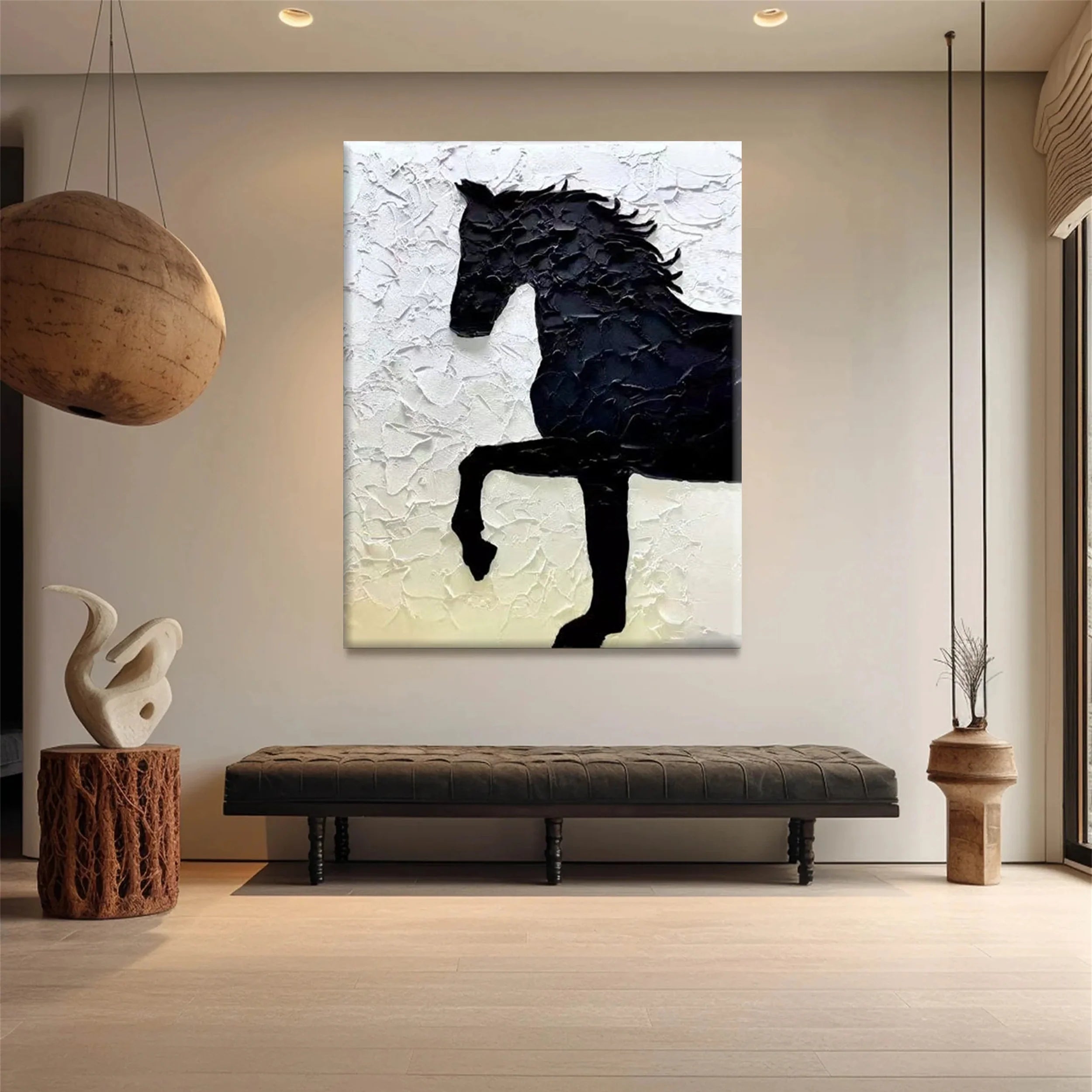 White And Black Horse Abstract Animal Wall Art #AM015