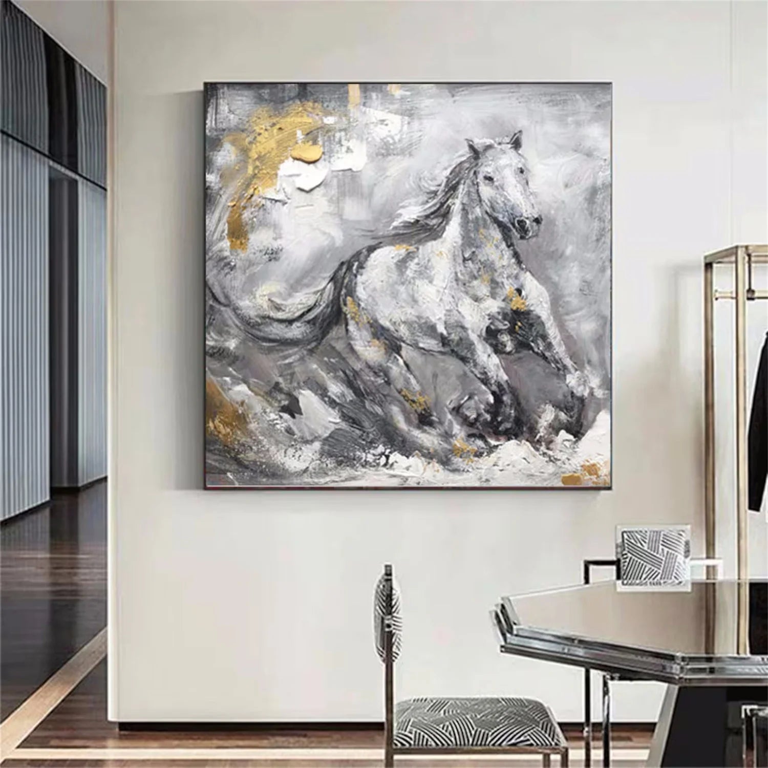 Black and White Horse Abstract Animal Wall Art #AM063