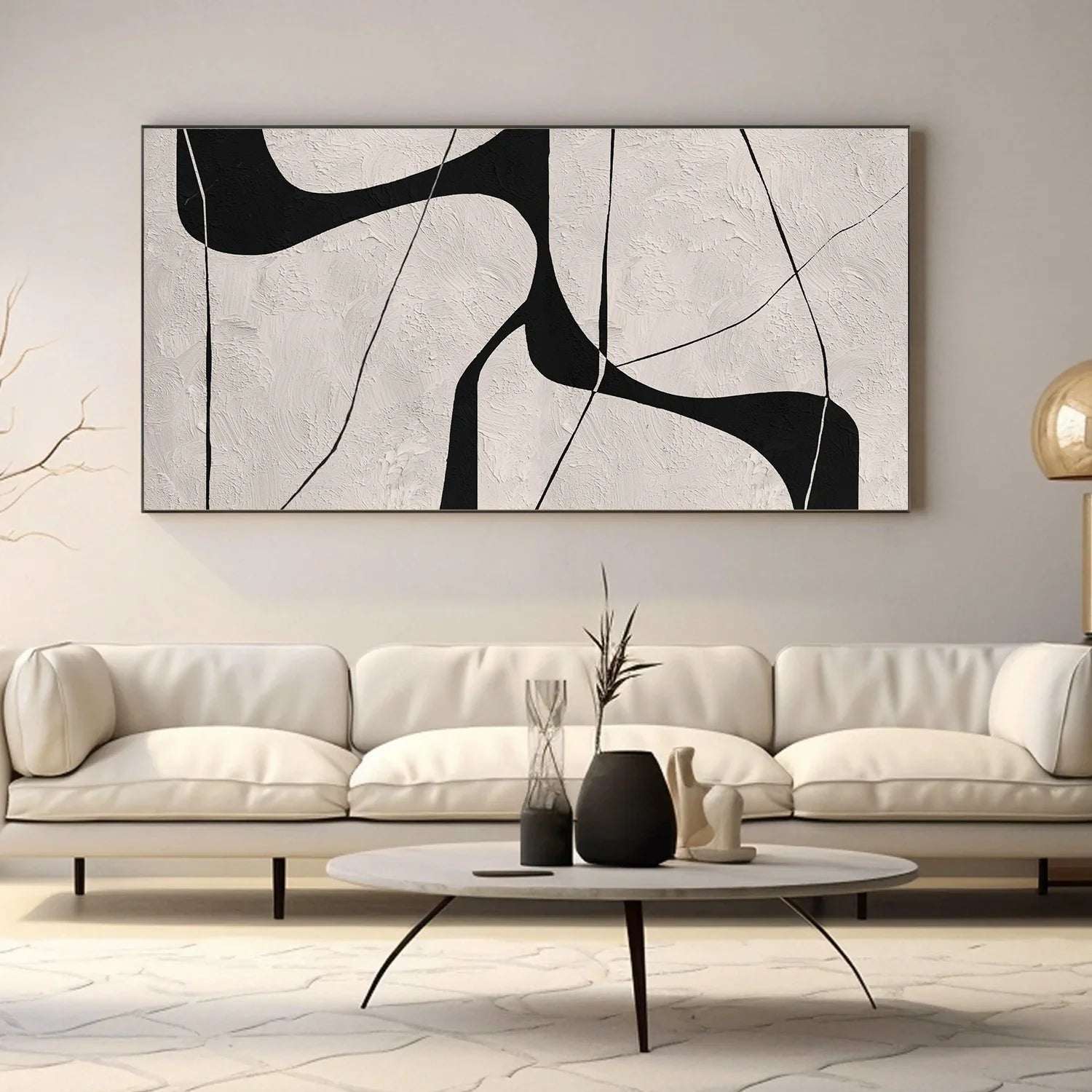 Beige & Black Abstract Textured Canvas Art #WA786