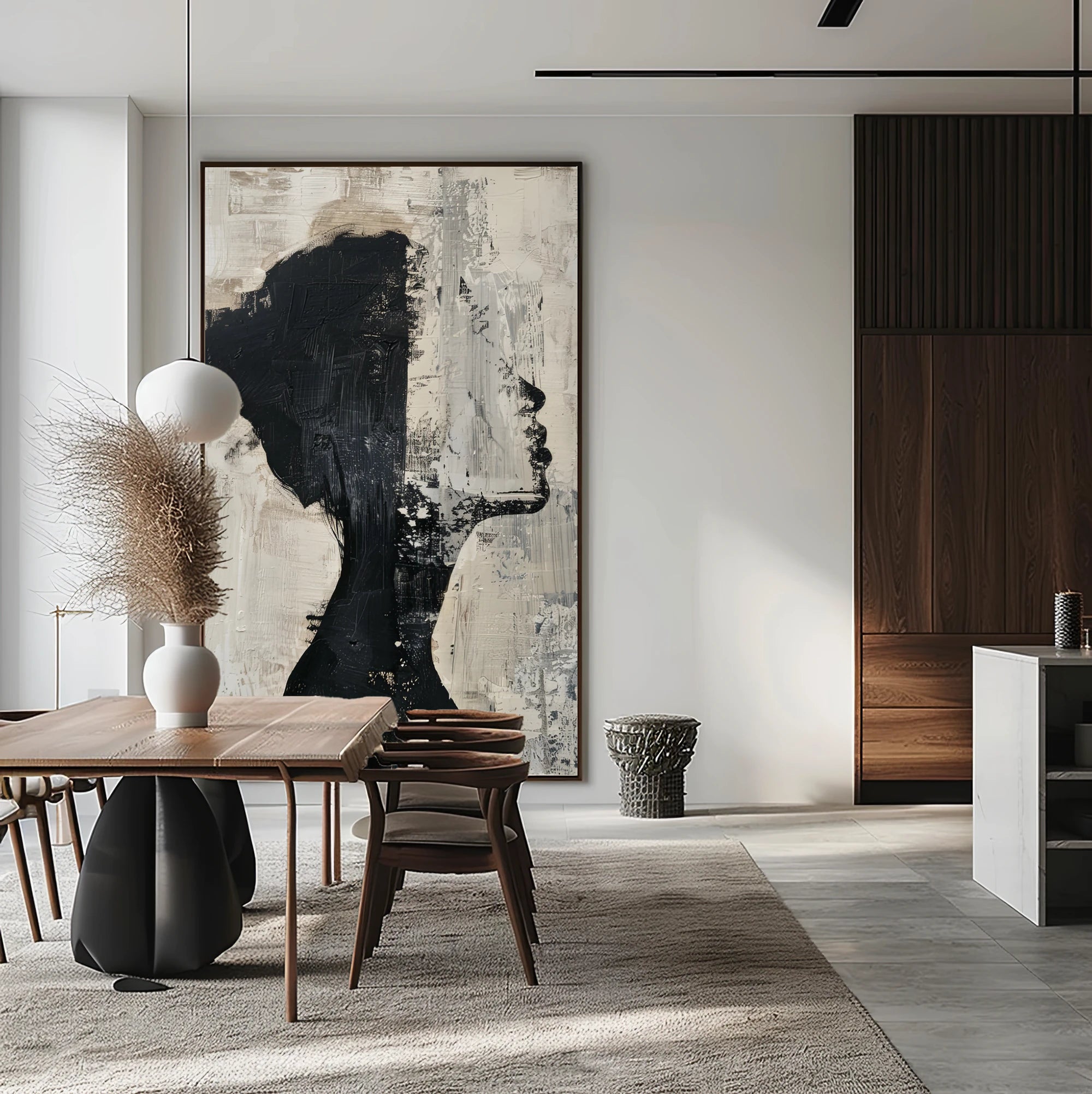 Abstract Black & Beige Silhouette Painting #WA520