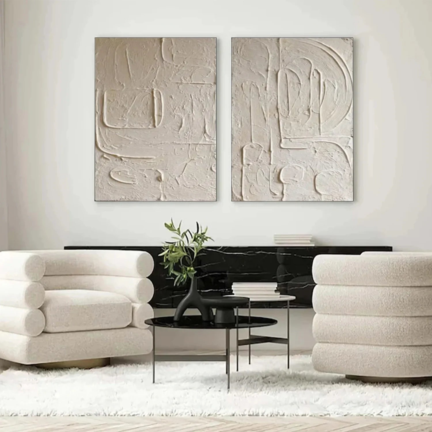 White Minimalist_Textured_Canvas Art Set of 2 #MD274